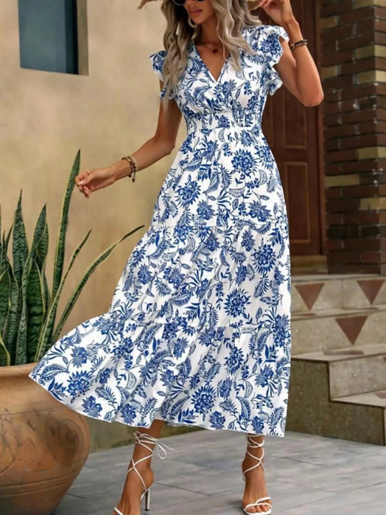 Floral Print Ruffle Sleeve Midi Dress - Image 4