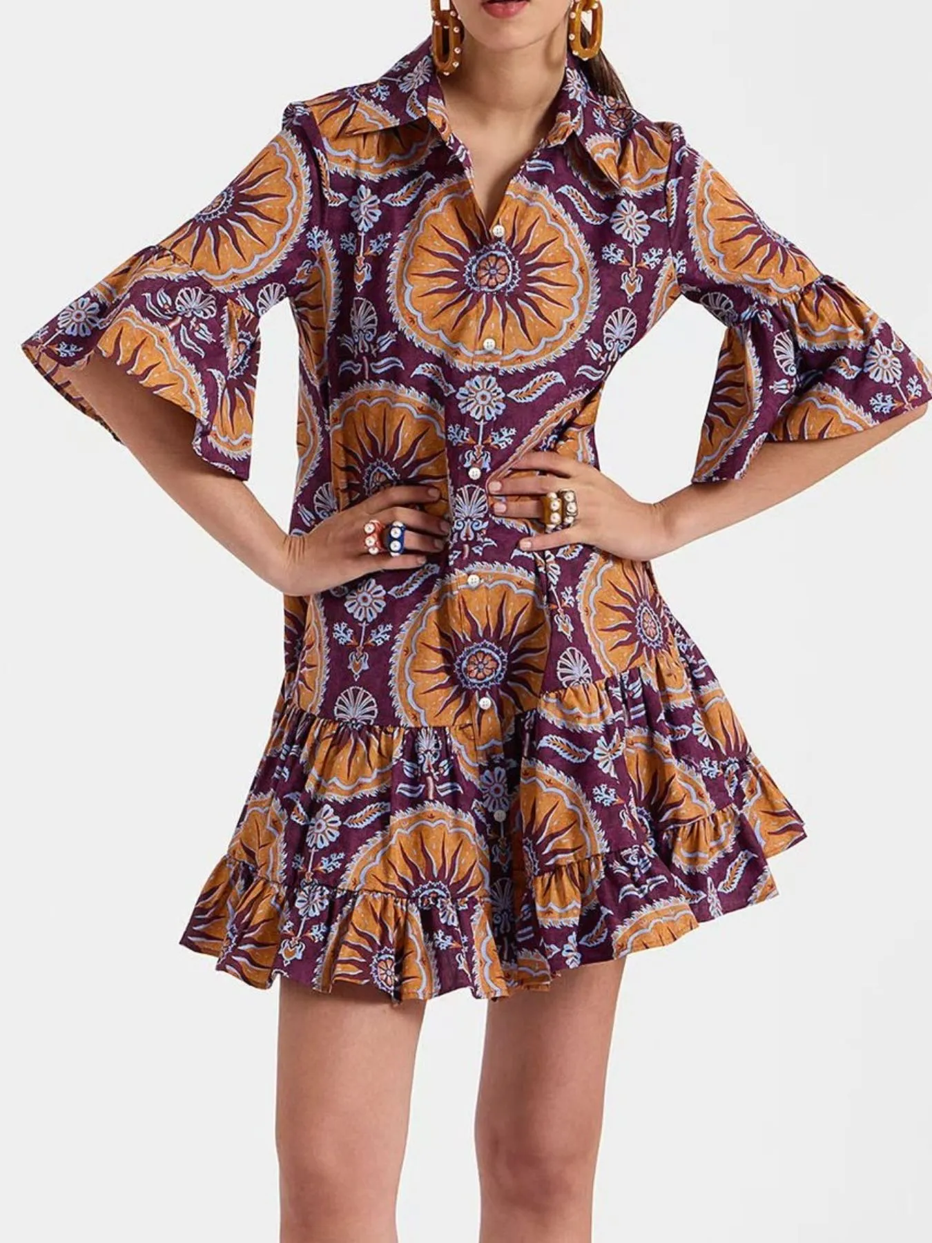 Floral Print Ruffle Sleeve Mini Dress - Image 5