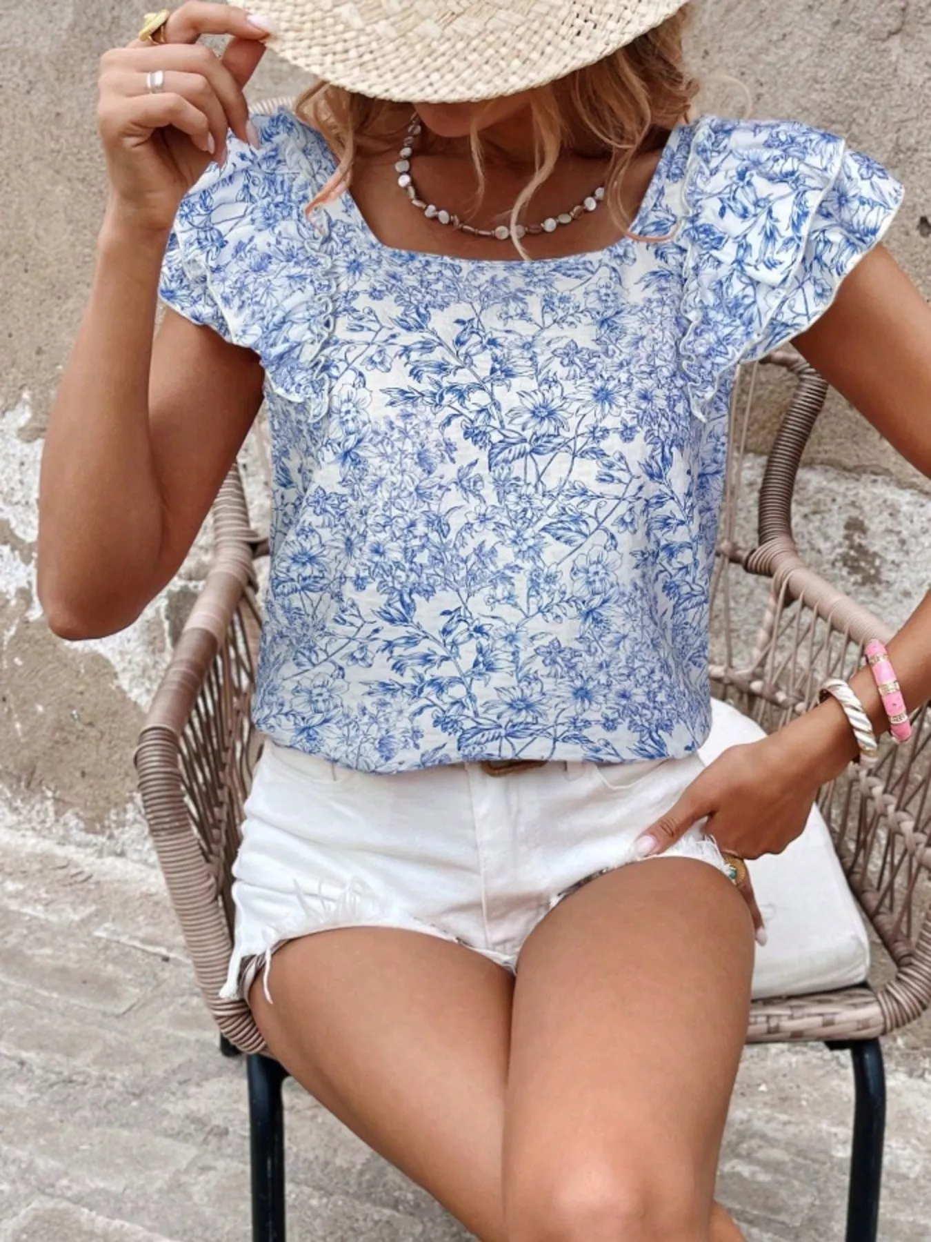 Floral Print Ruffle Trim Blouse - Image 6