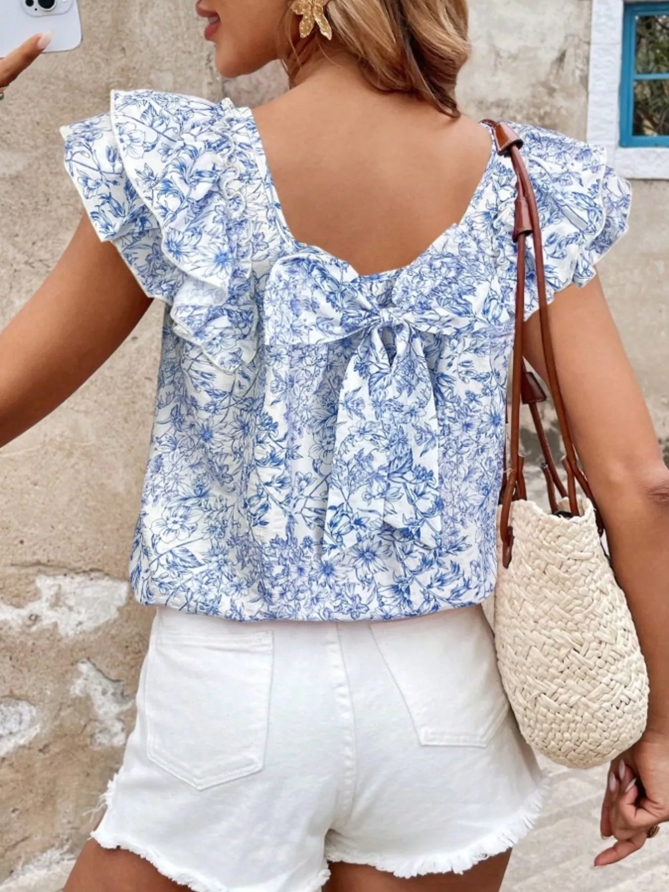 Floral Print Ruffle Trim Blouse - Image 8