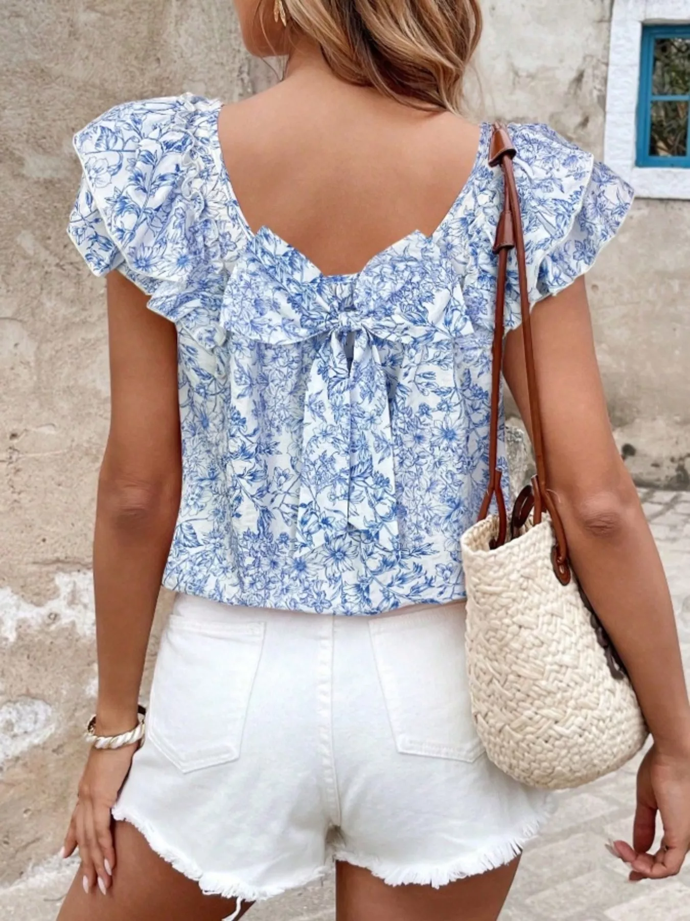 Floral Print Ruffle Trim Blouse - Image 9
