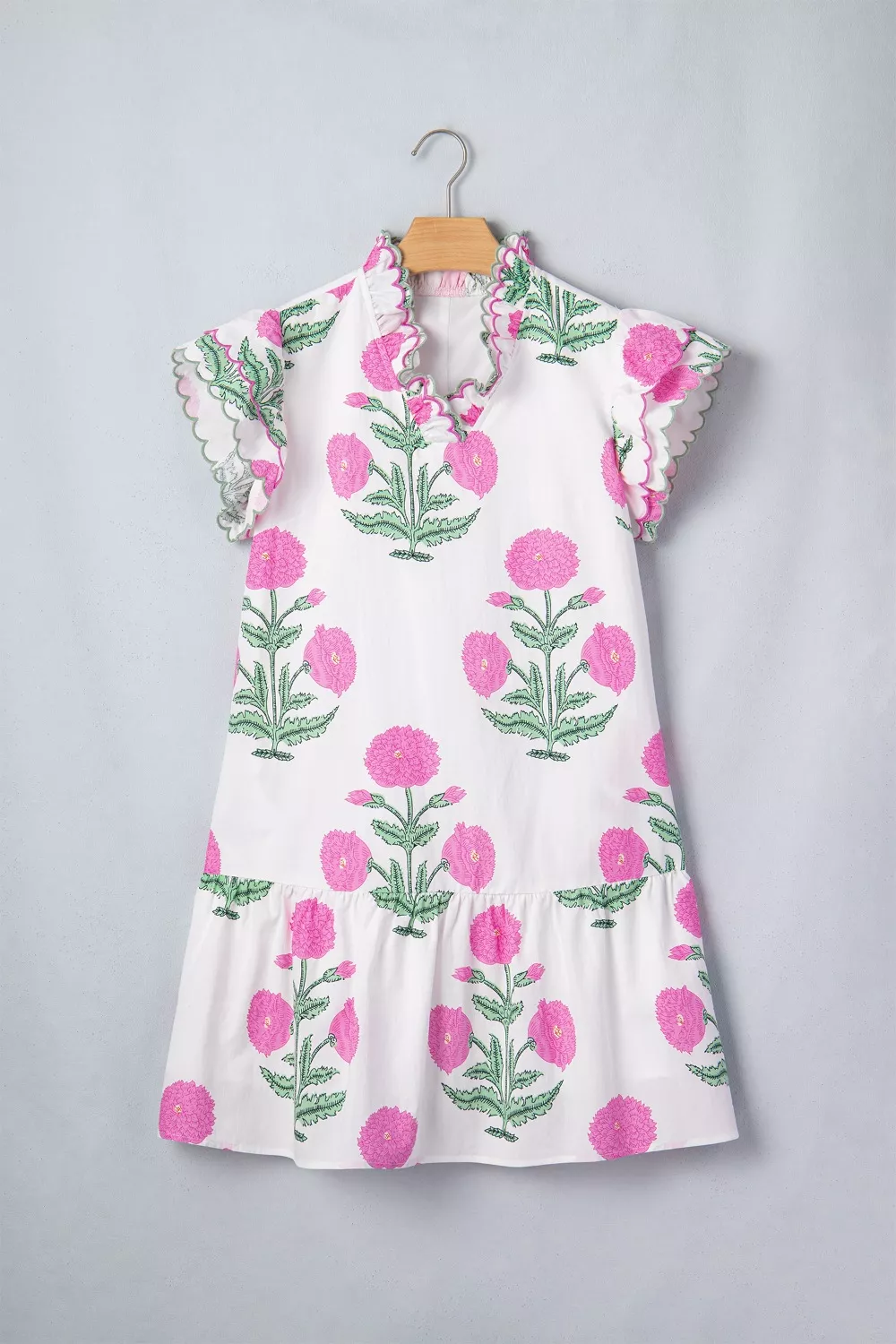 Floral Print Ruffle Trim Casual Mini Dress - Image 3