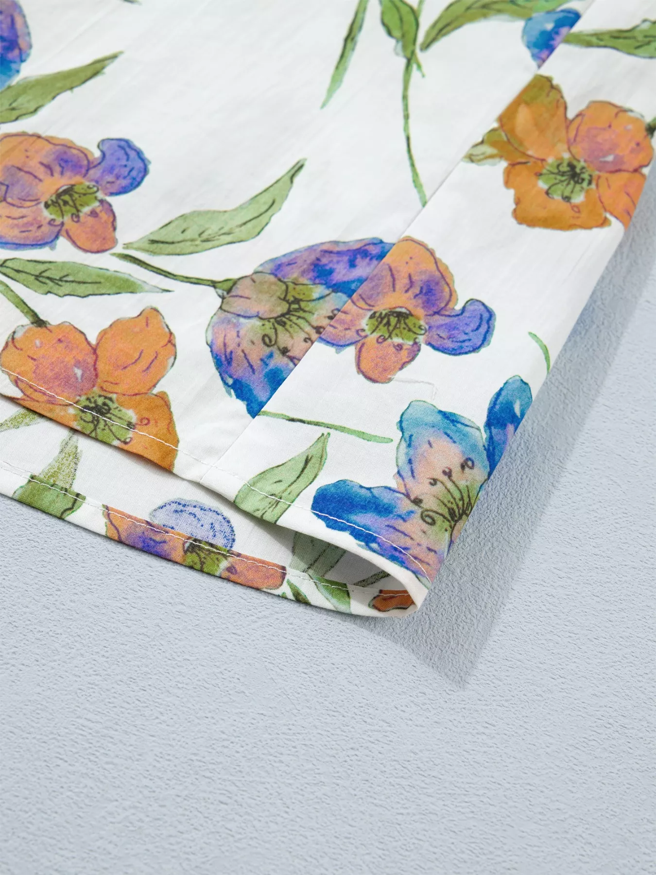 Floral Print Ruffle V-Neck Pressed Pleats Binding Tape Cotton Blouse - Image 11