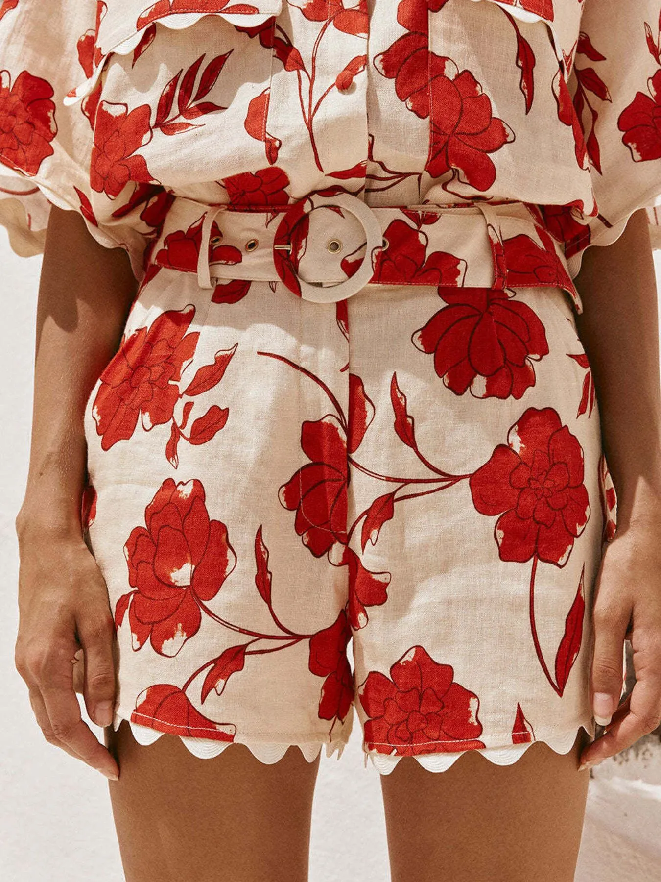 Floral Print Scalloped Edge Top and Shorts Set - Image 3