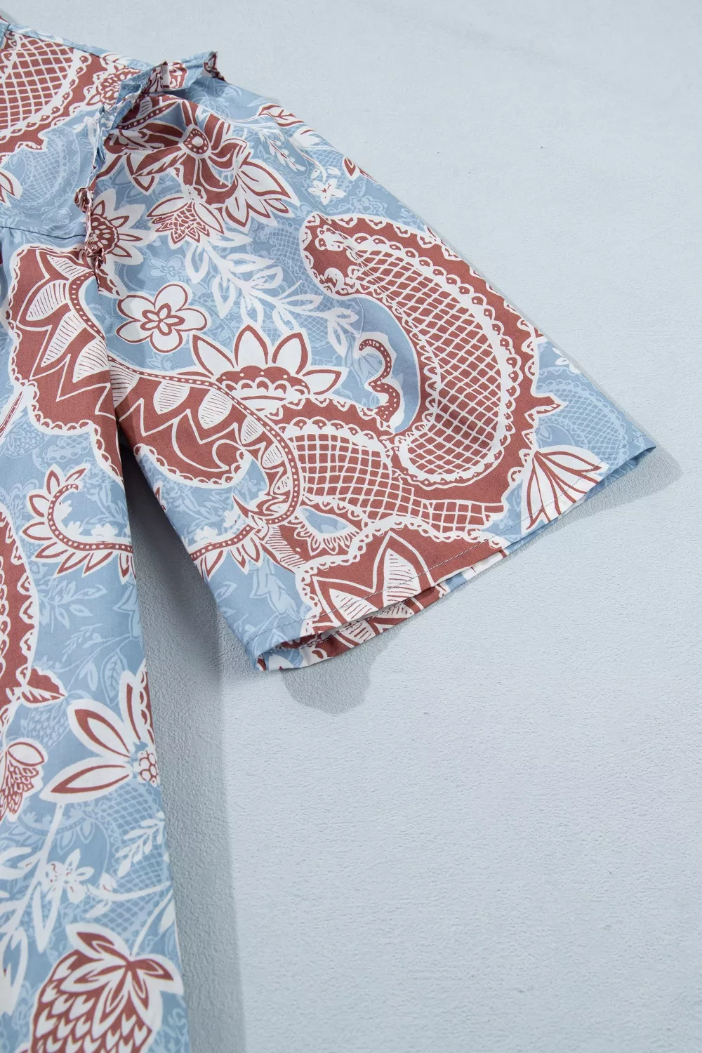 Floral Print Scalloped Trim Button Down Short Sleeve Shirt - Image 8