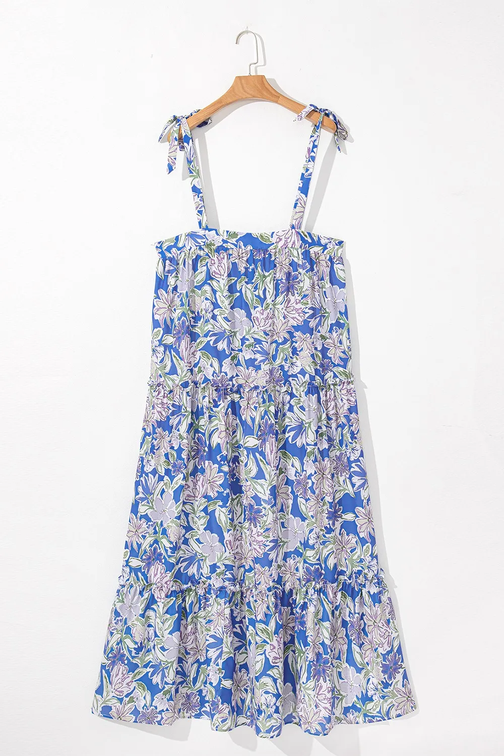 Floral Print Self-tie Straps Flowy Ruffle Dress - Image 10