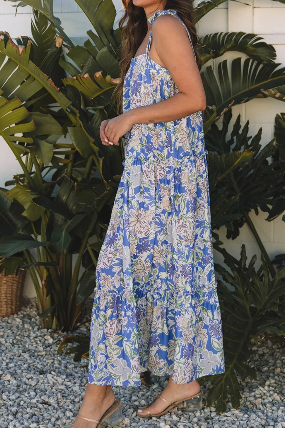 Floral Print Self-tie Straps Flowy Ruffle Dress - Image 4