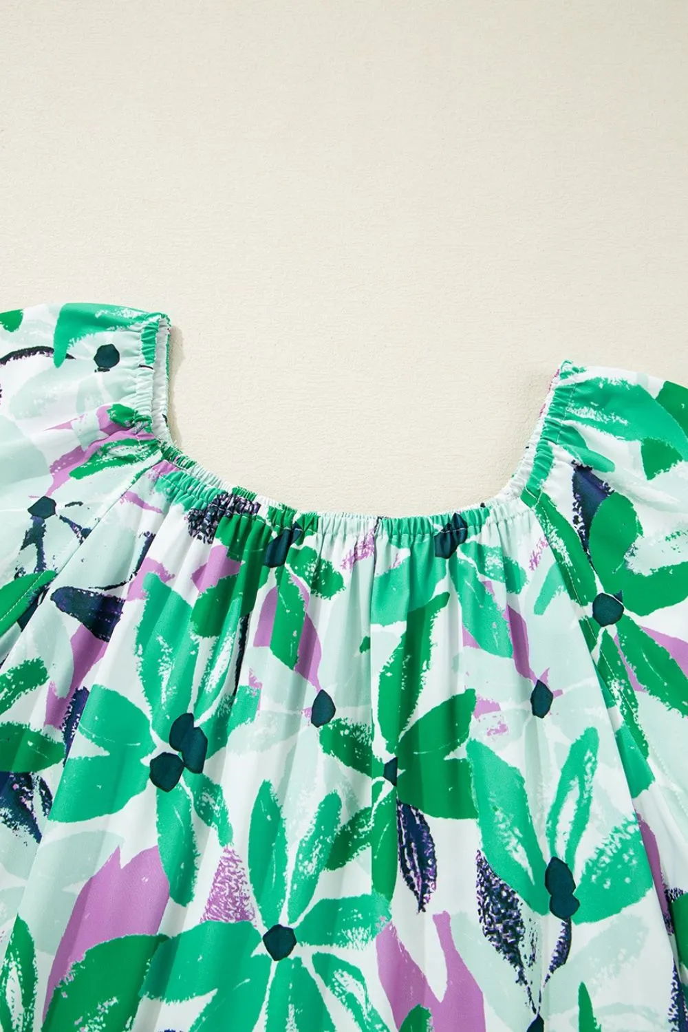 Floral Print Shirred Square Neck Loose Fit Mini Dress - Image 9