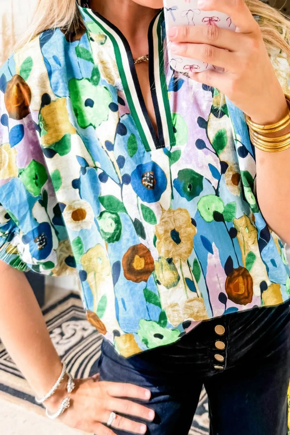 Floral Print Short Sleeve Blouse - Image 14