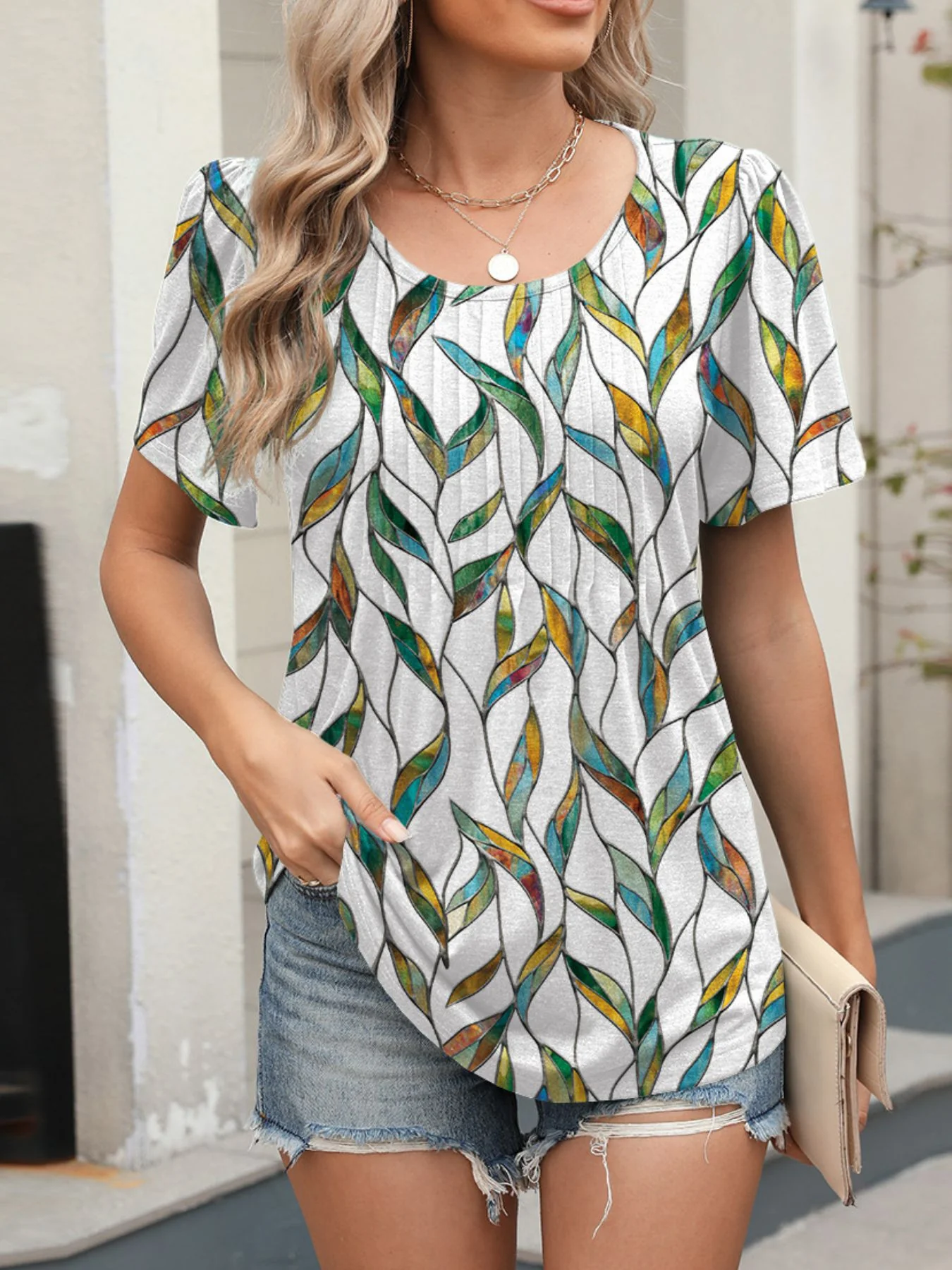 Floral Print Short Sleeve Blouse - Image 21