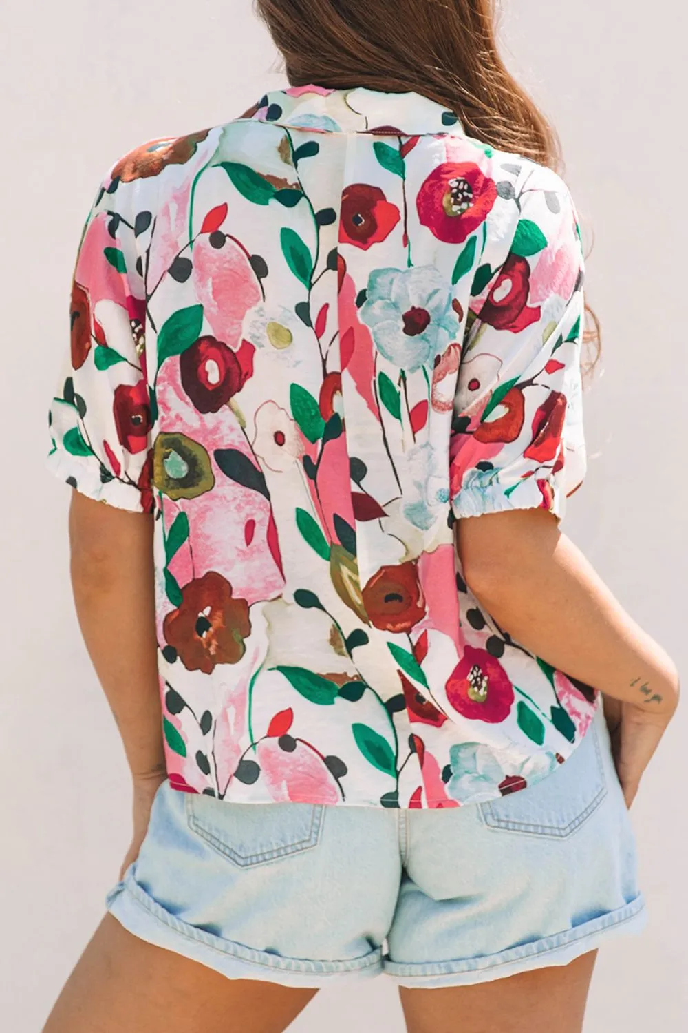 Floral Print Short Sleeve Blouse - Image 3