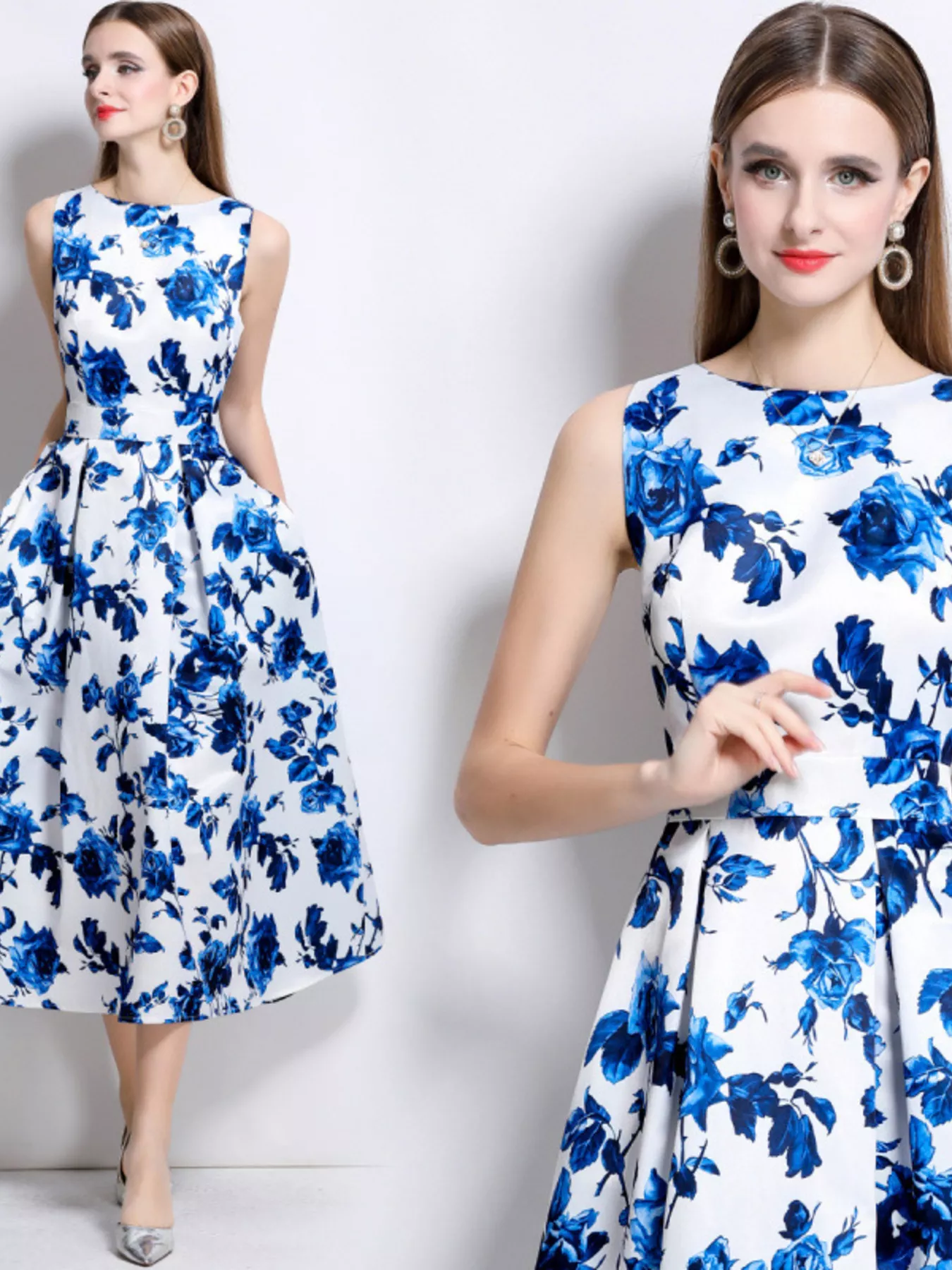 Floral Print Sleeveless Midi Dress - Image 10