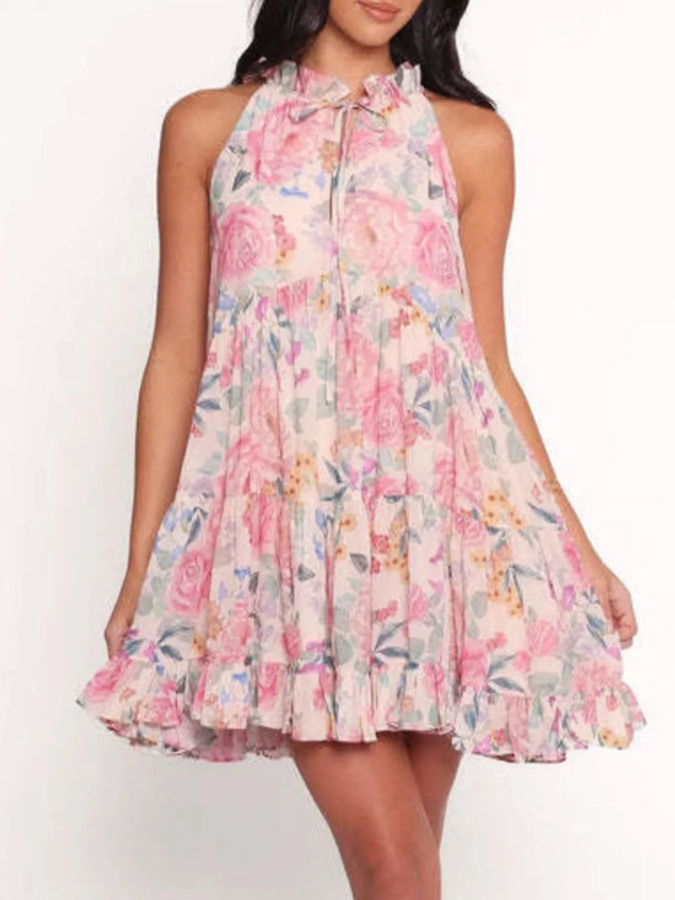 Floral Print Sleeveless Tiered Mini Dress - Image 6