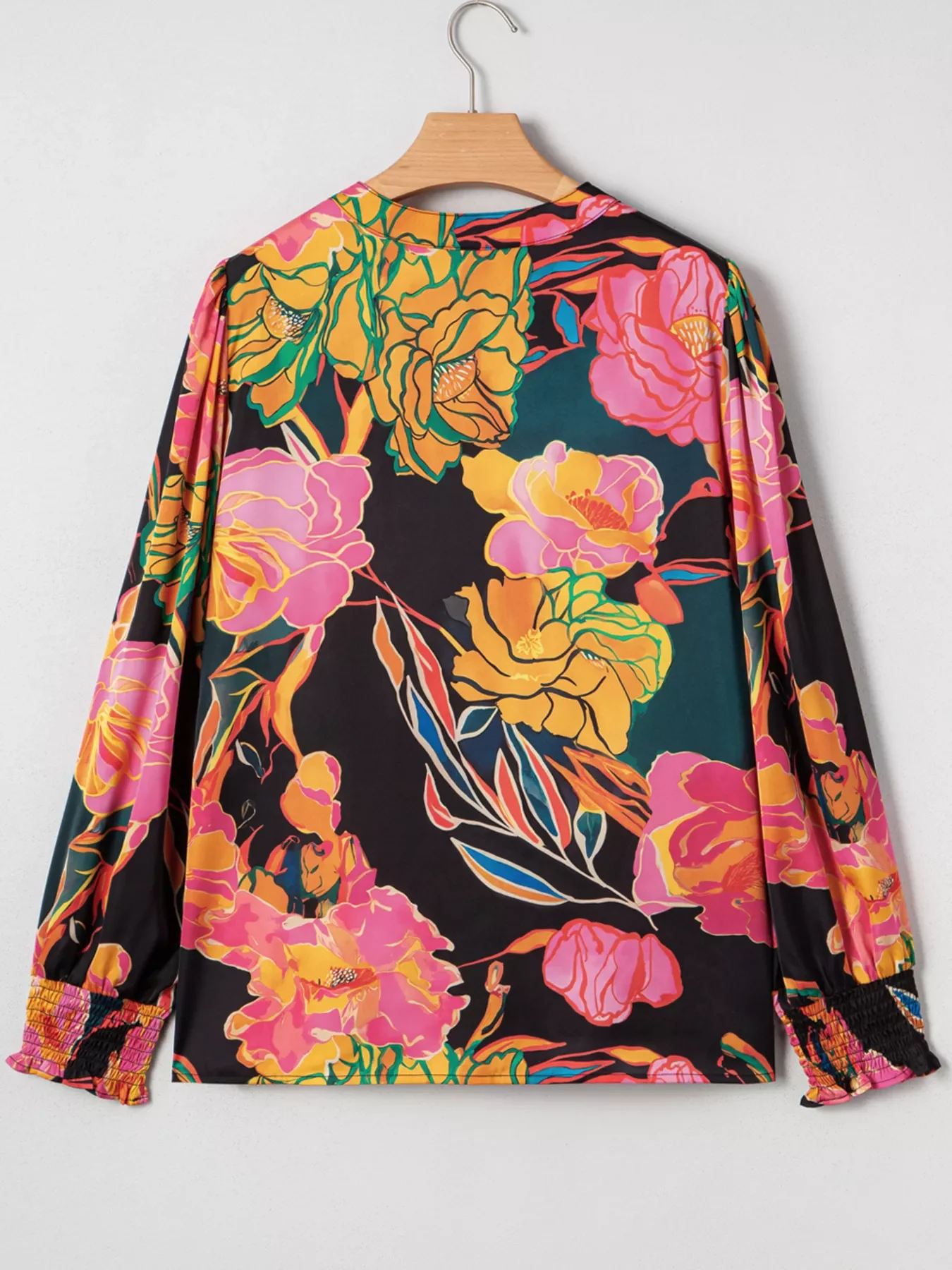 Floral Print Smocked Cuffs Puff Sleeve Blouse - Image 3