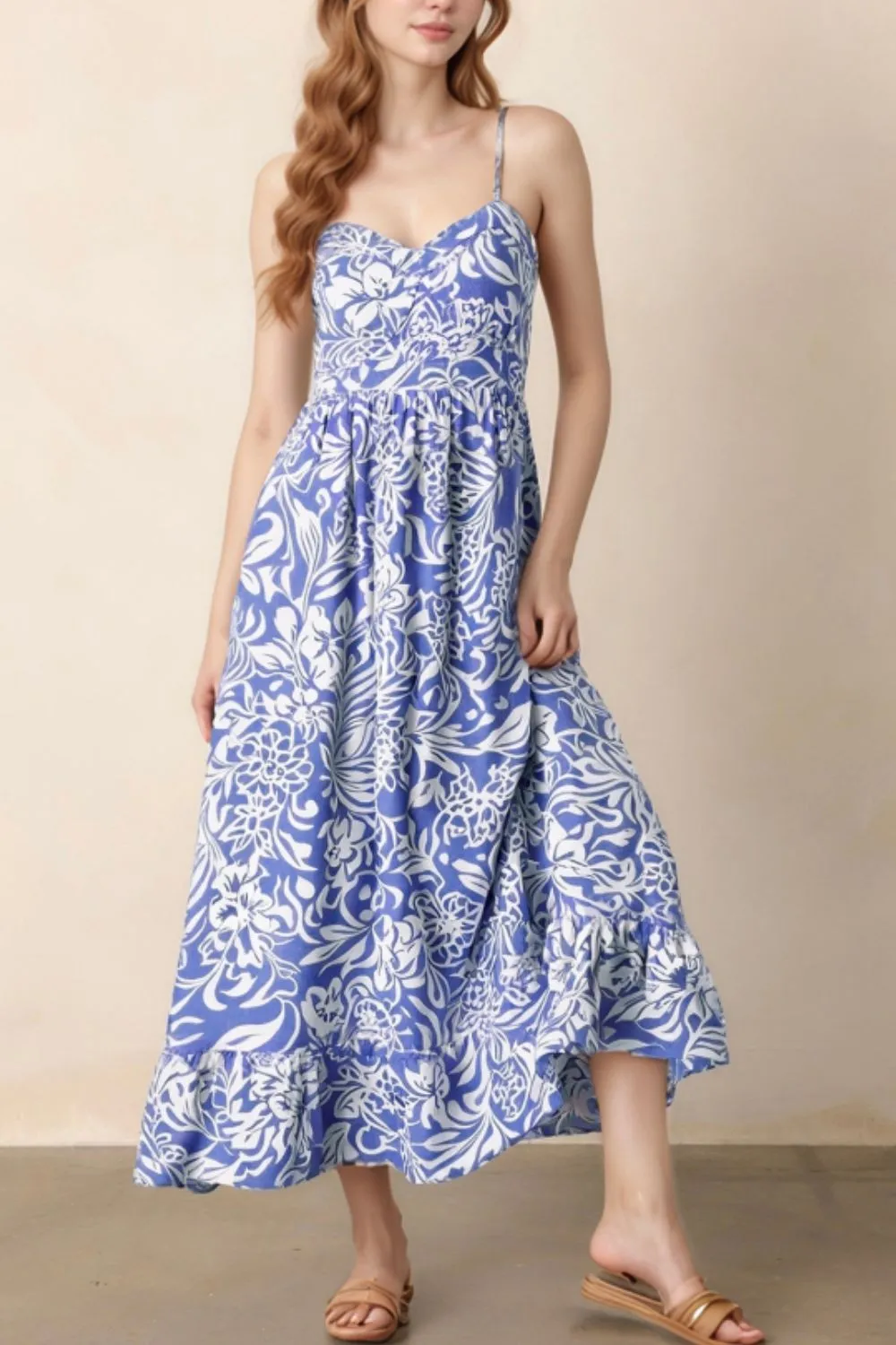 Floral Print Spaghetti Strap High Waist Dress - Image 2