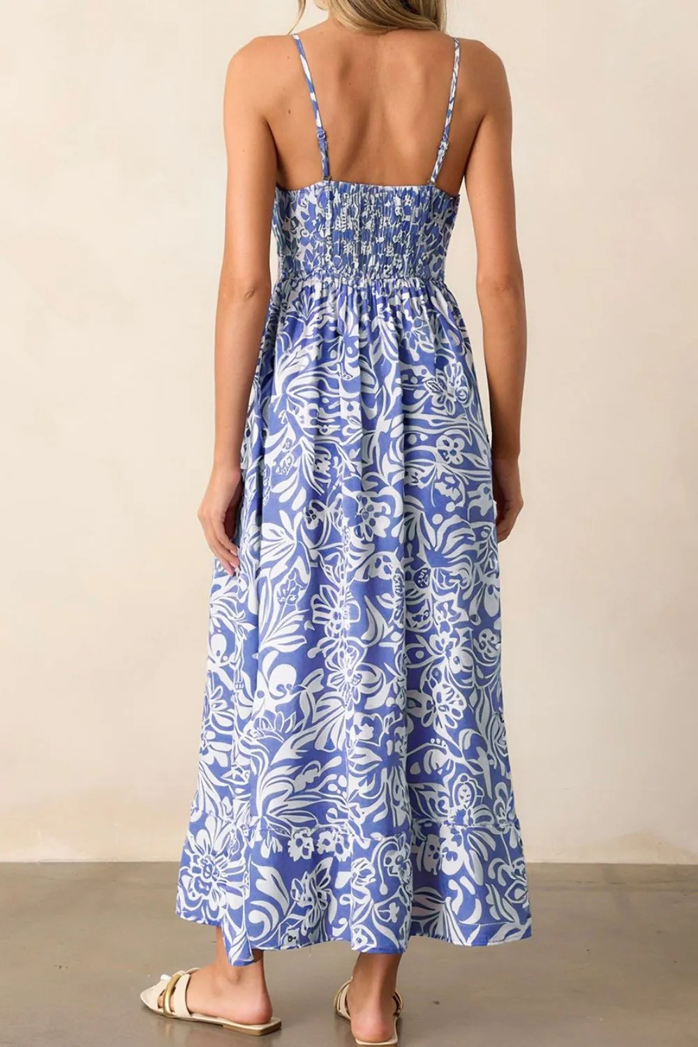 Floral Print Spaghetti Strap High Waist Dress - Image 3