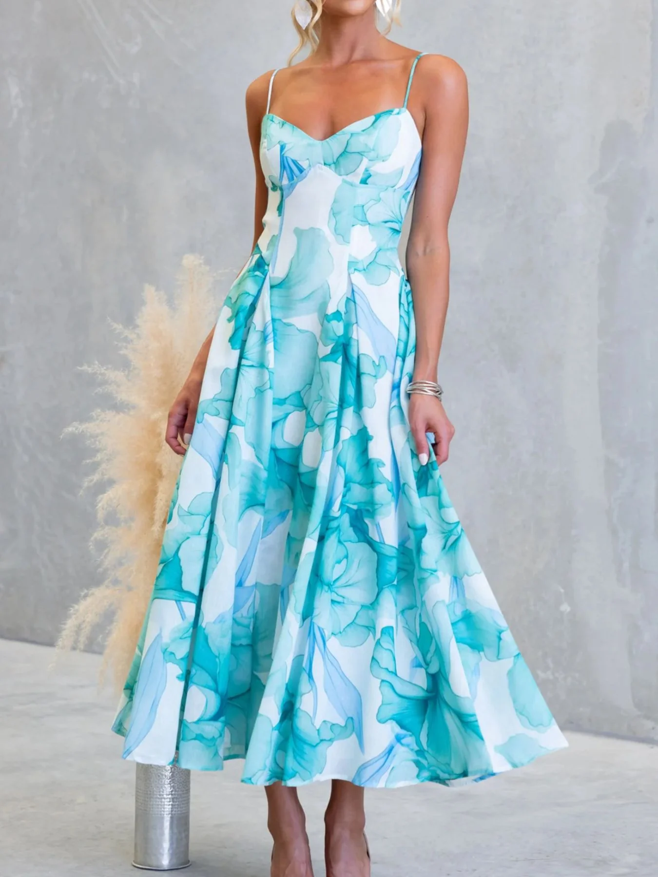 Floral Print Spaghetti Strap Midi Dress - Image 14