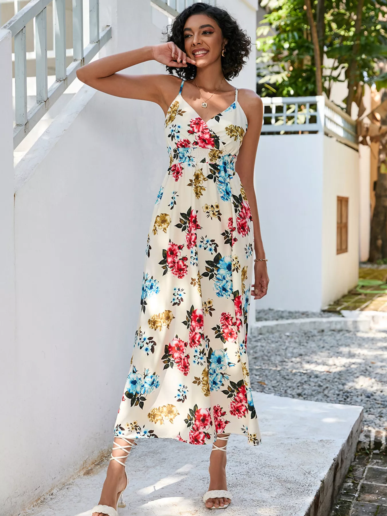 Floral Print Spaghetti Strap Midi Dress - Image 25