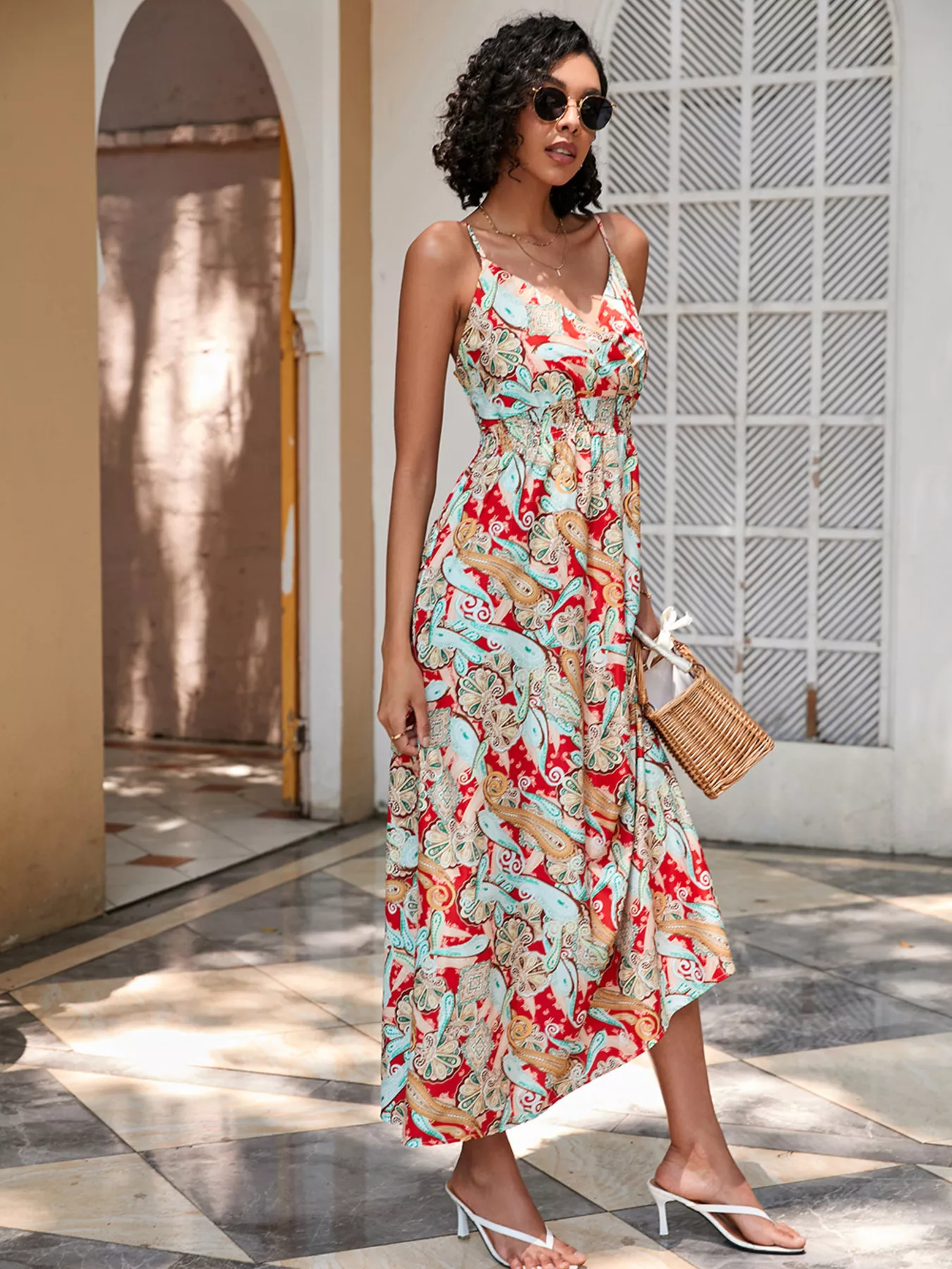 Floral Print Spaghetti Strap Midi Dress - Image 4