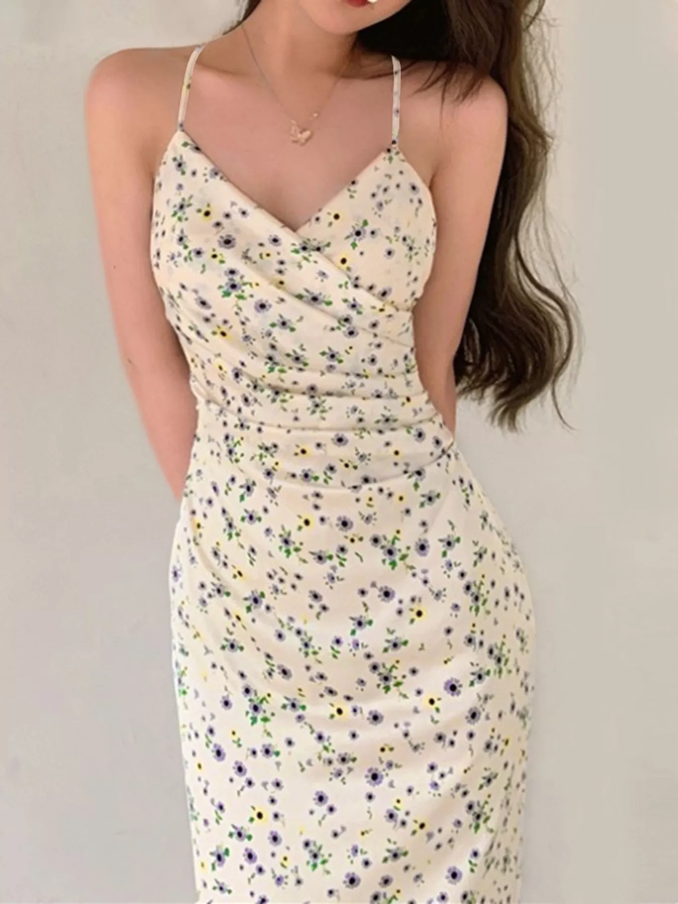 Floral Print Spaghetti Strap Midi Dress - Image 5