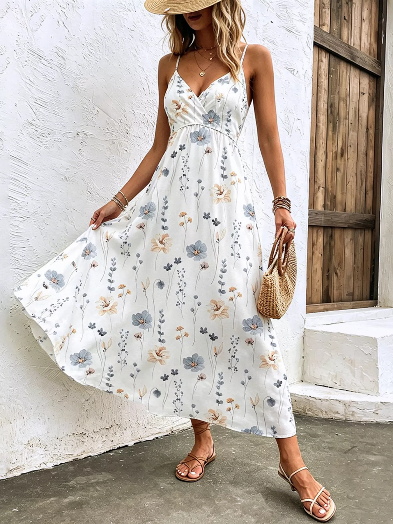 Floral Print Spaghetti Strap Midi Dress - Image 3