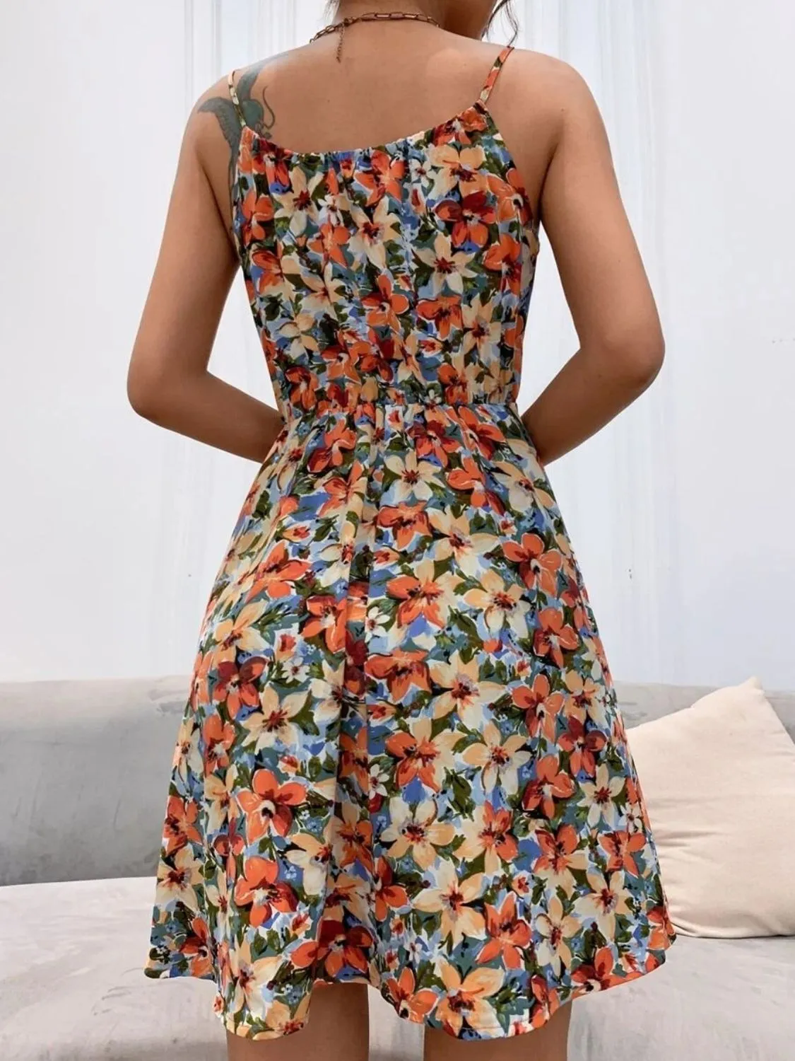 Floral Print Spaghetti Strap Summer Mini Dress - Image 16