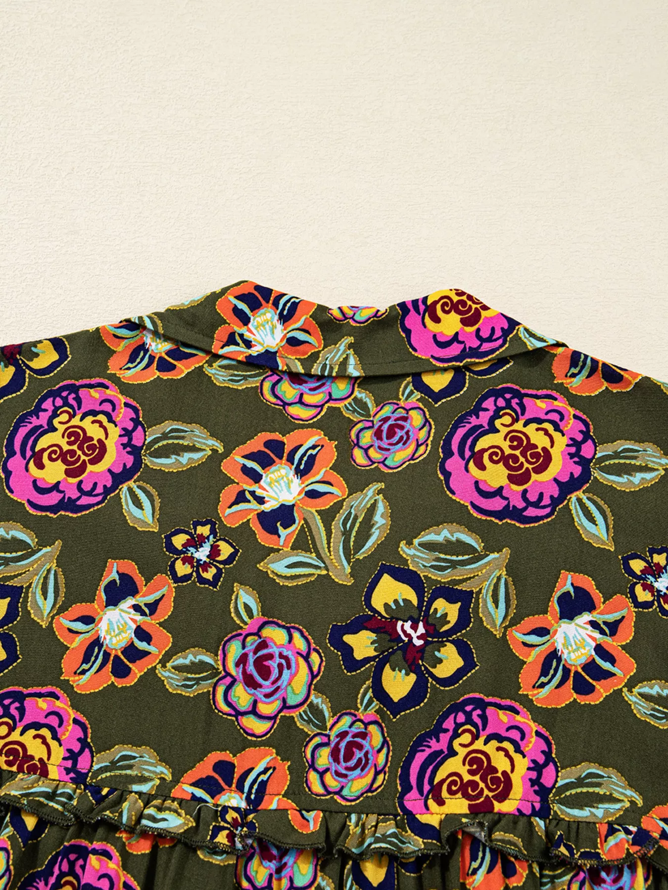 Floral Print Split Neck Bubble Sleeve Shift Mini Dress - Image 5