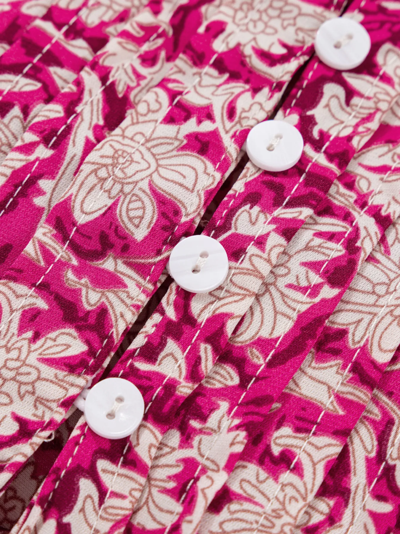 Floral Print Split Neck Pleated Long Sleeve Blouse - Image 12