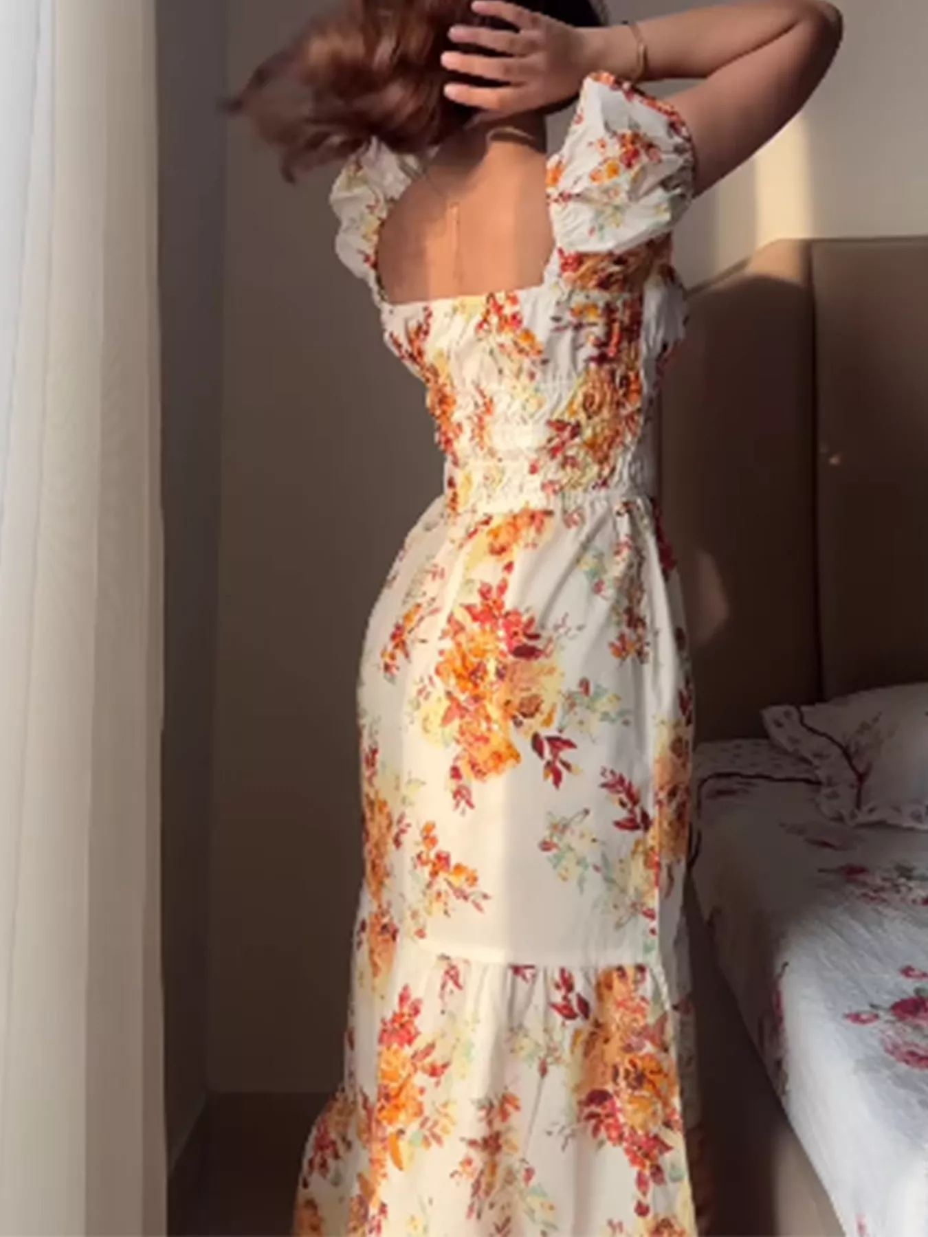 Floral Print Square Neck Puff Sleeve Maxi Dress - Image 3