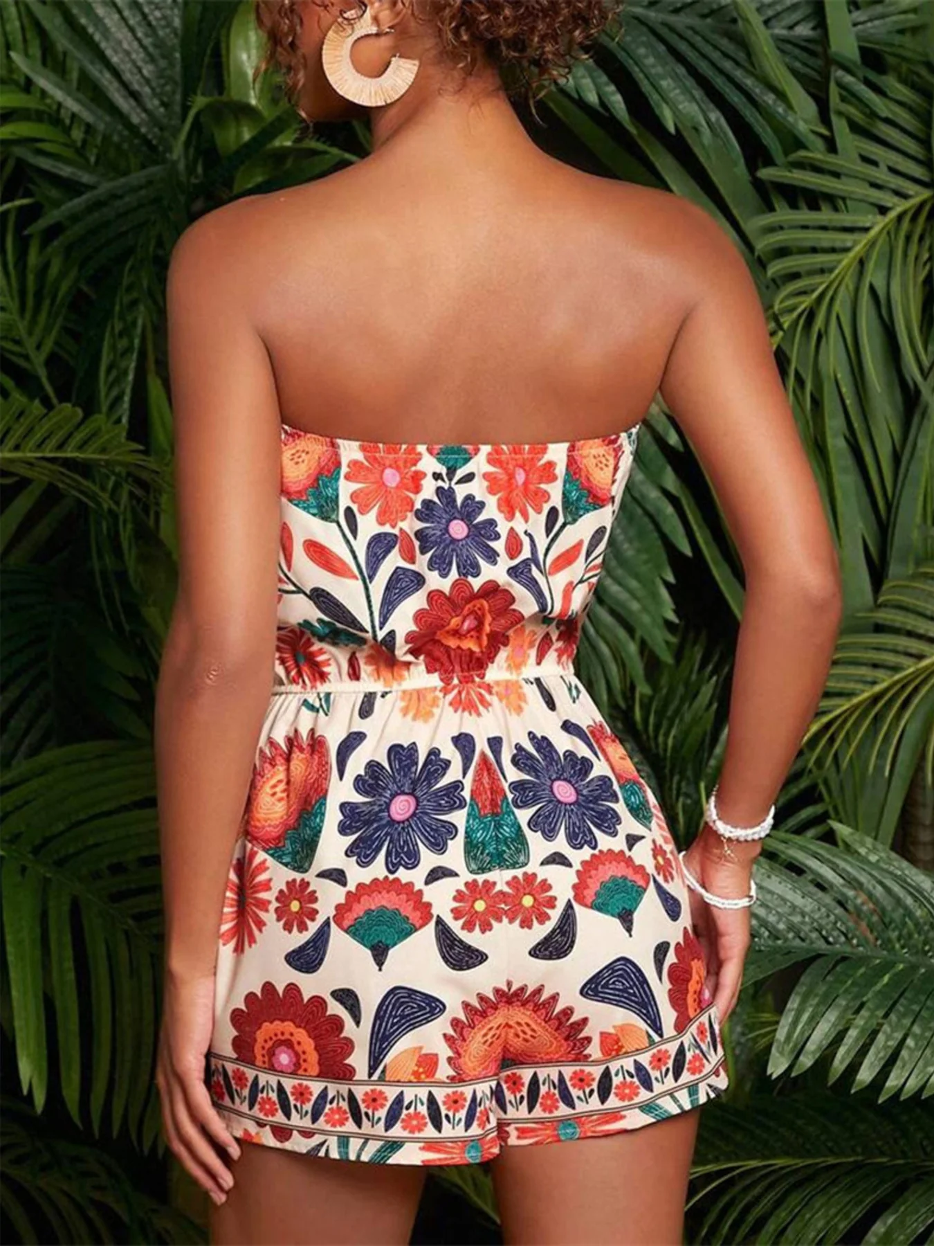Floral Print Strapless Elastic Waist Romper - Image 3