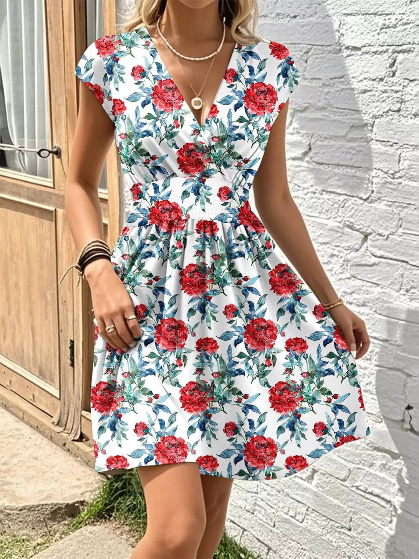Floral Print Surplice Mini Dress - Image 5