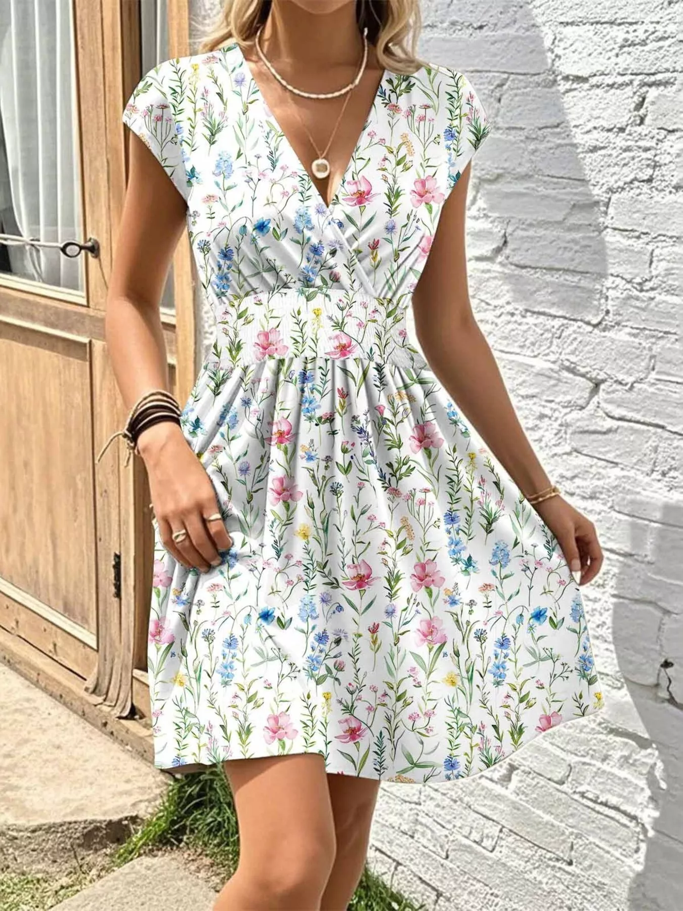 Floral Print Surplice Mini Dress - Image 7