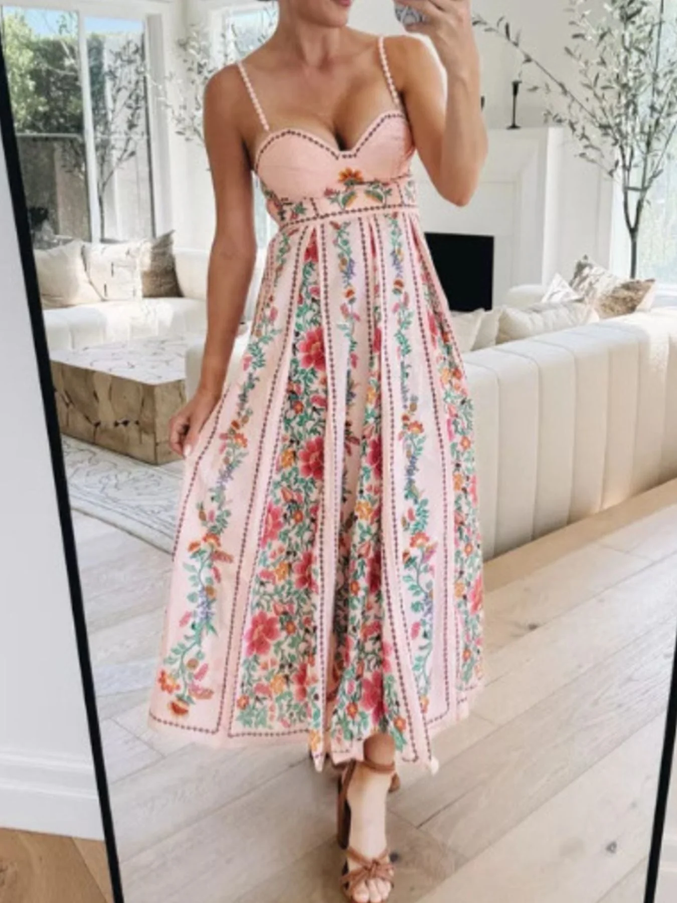 Floral Print Sweetheart Neck Cami Dress - Image 5