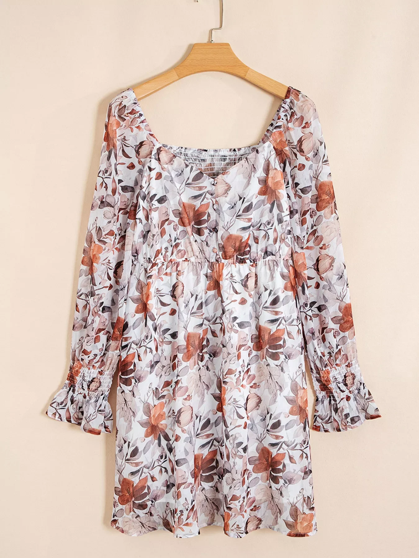 Floral Print Sweetheart Neck Long Sleeve High Waist Mini Dress - Image 4