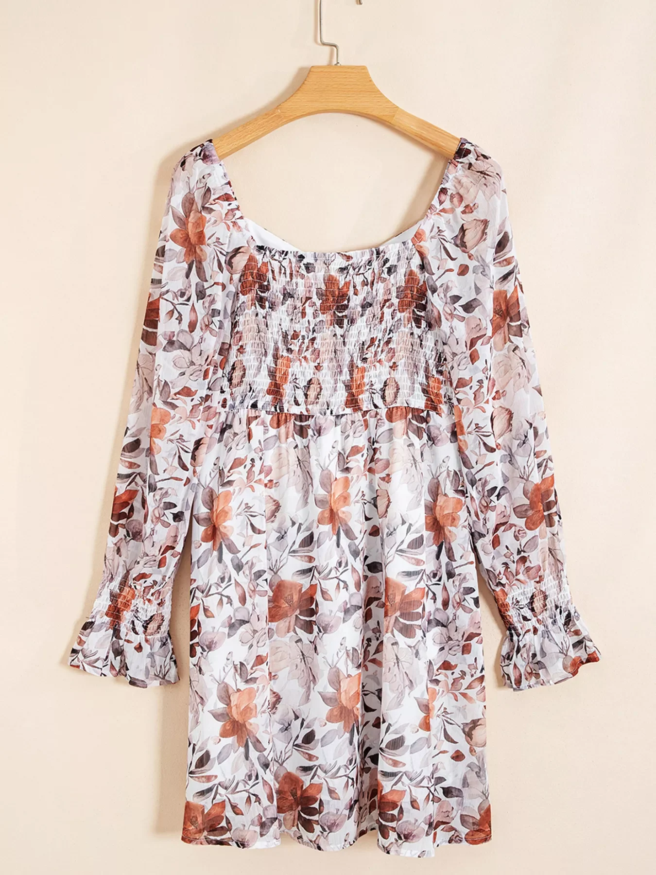 Floral Print Sweetheart Neck Long Sleeve High Waist Mini Dress - Image 5