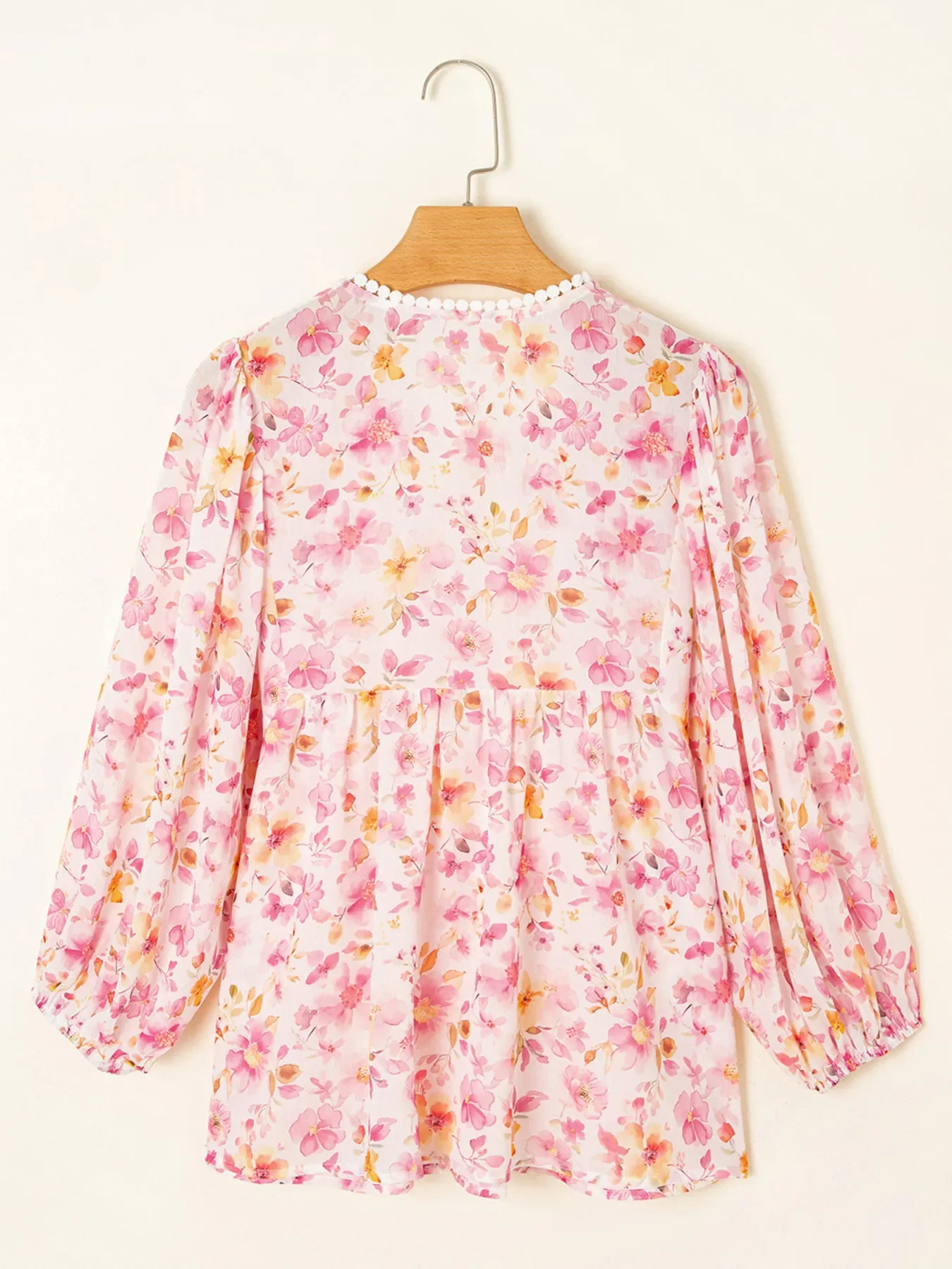 Floral Print Tassel Tie Smocked Puff Sleeve Blouse - Image 3