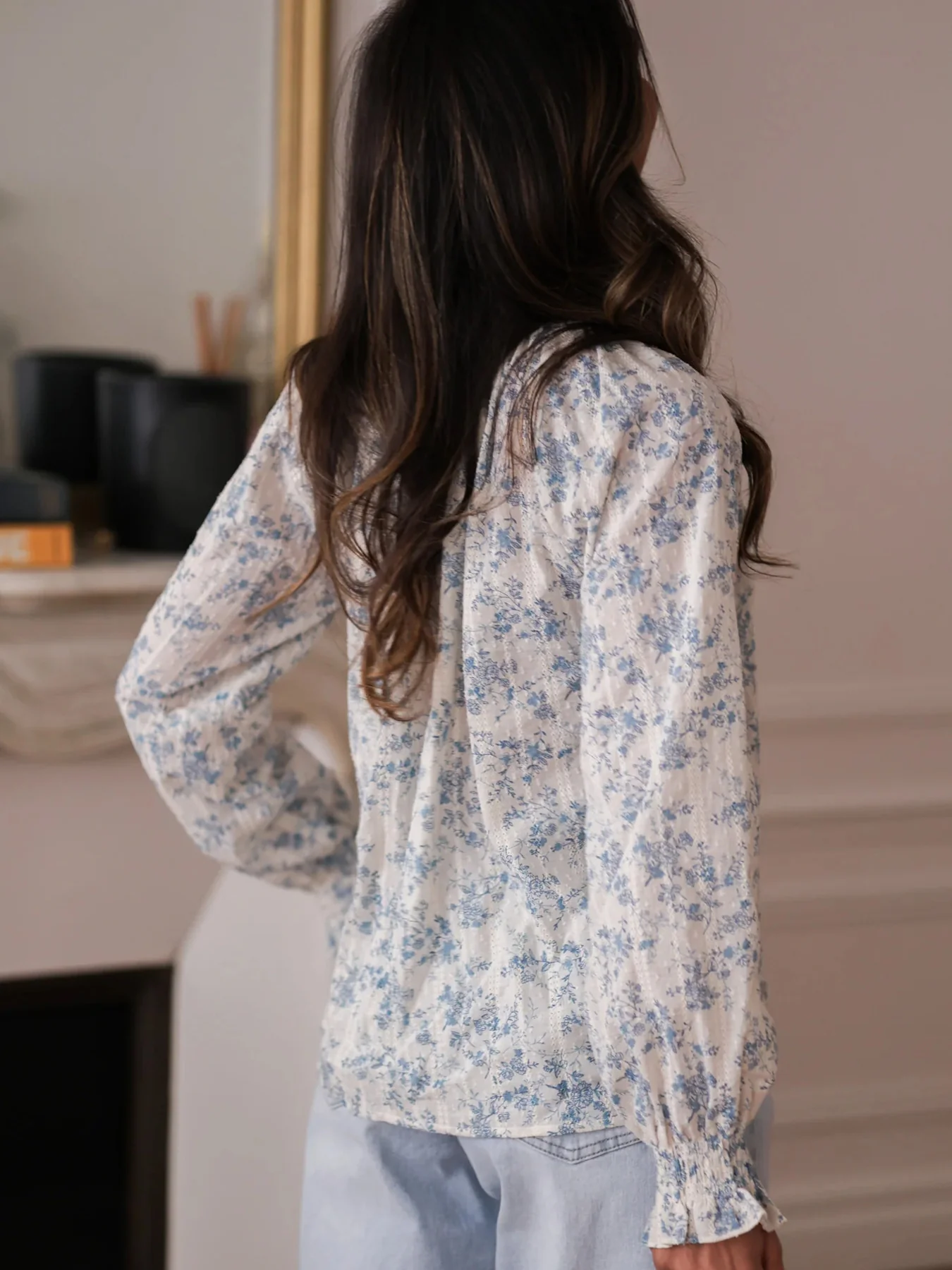 Floral Print Tie Neck Long Sleeve Blouse - Image 6