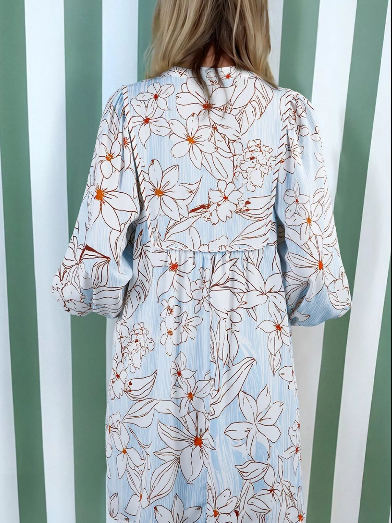 Floral Print Tie Neck Long Sleeve Mini Dress - Image 2