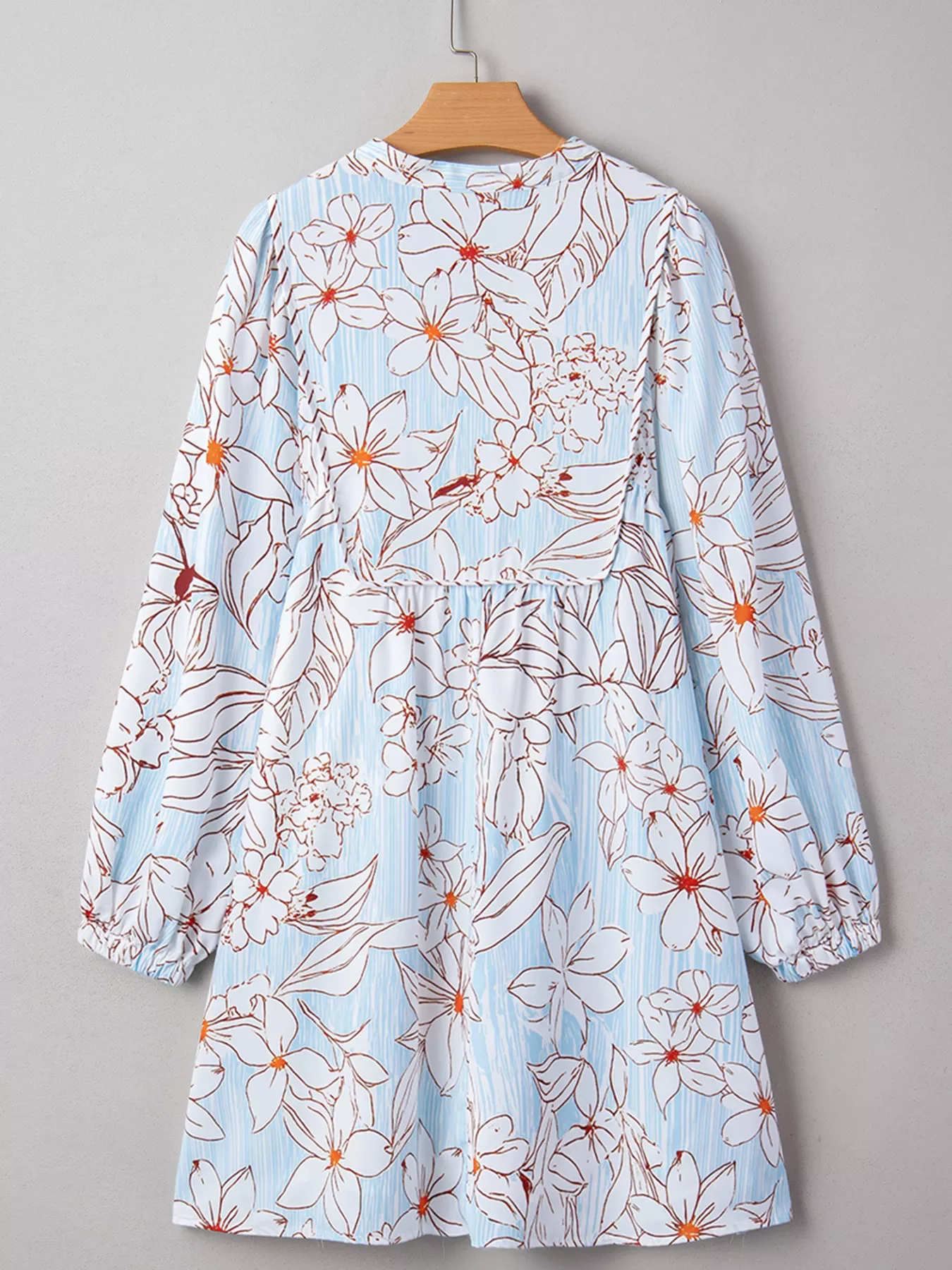 Floral Print Tie Neck Long Sleeve Mini Dress - Image 4