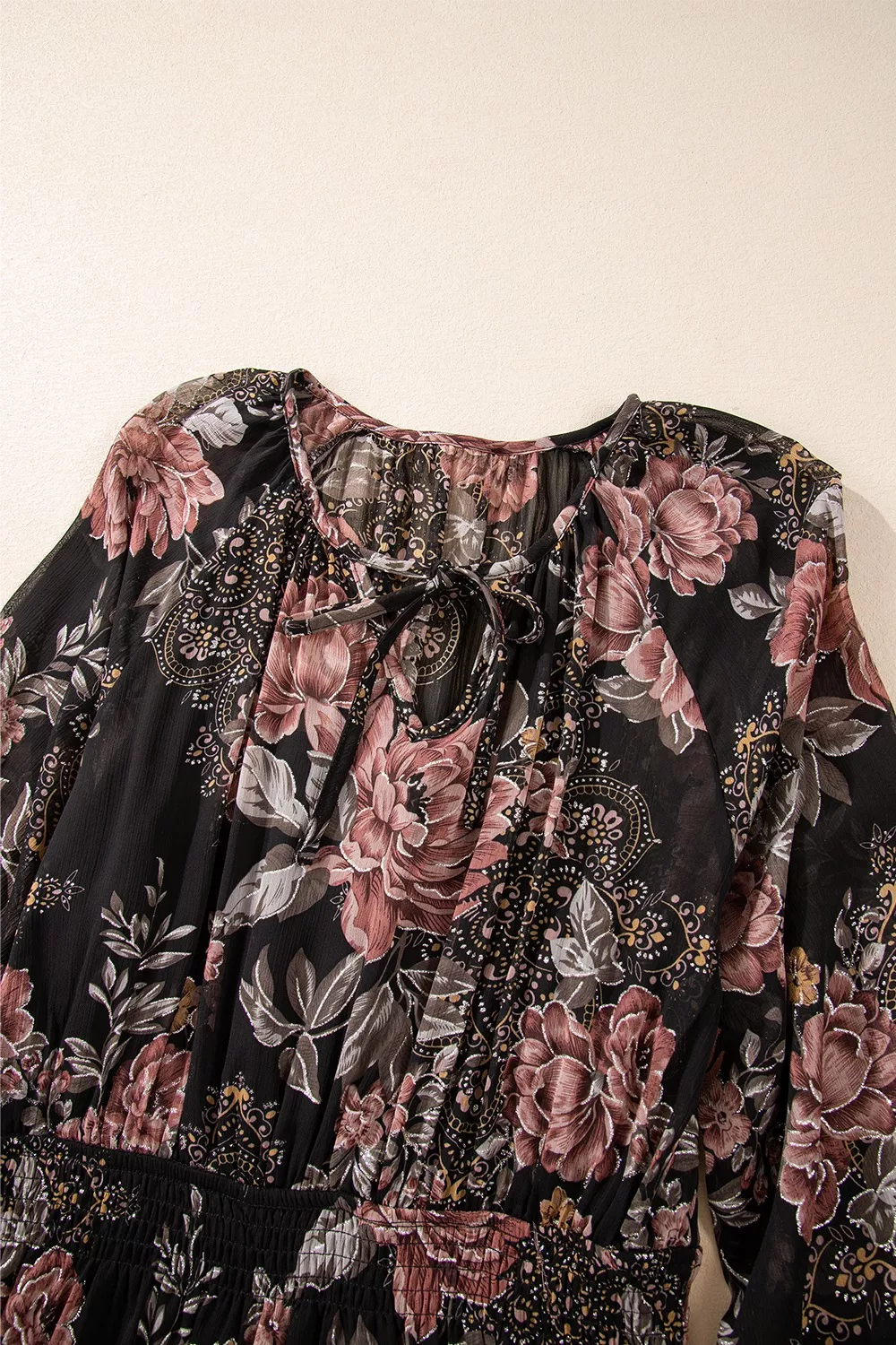 Floral Print Tie Neck Mini Dress - Image 8