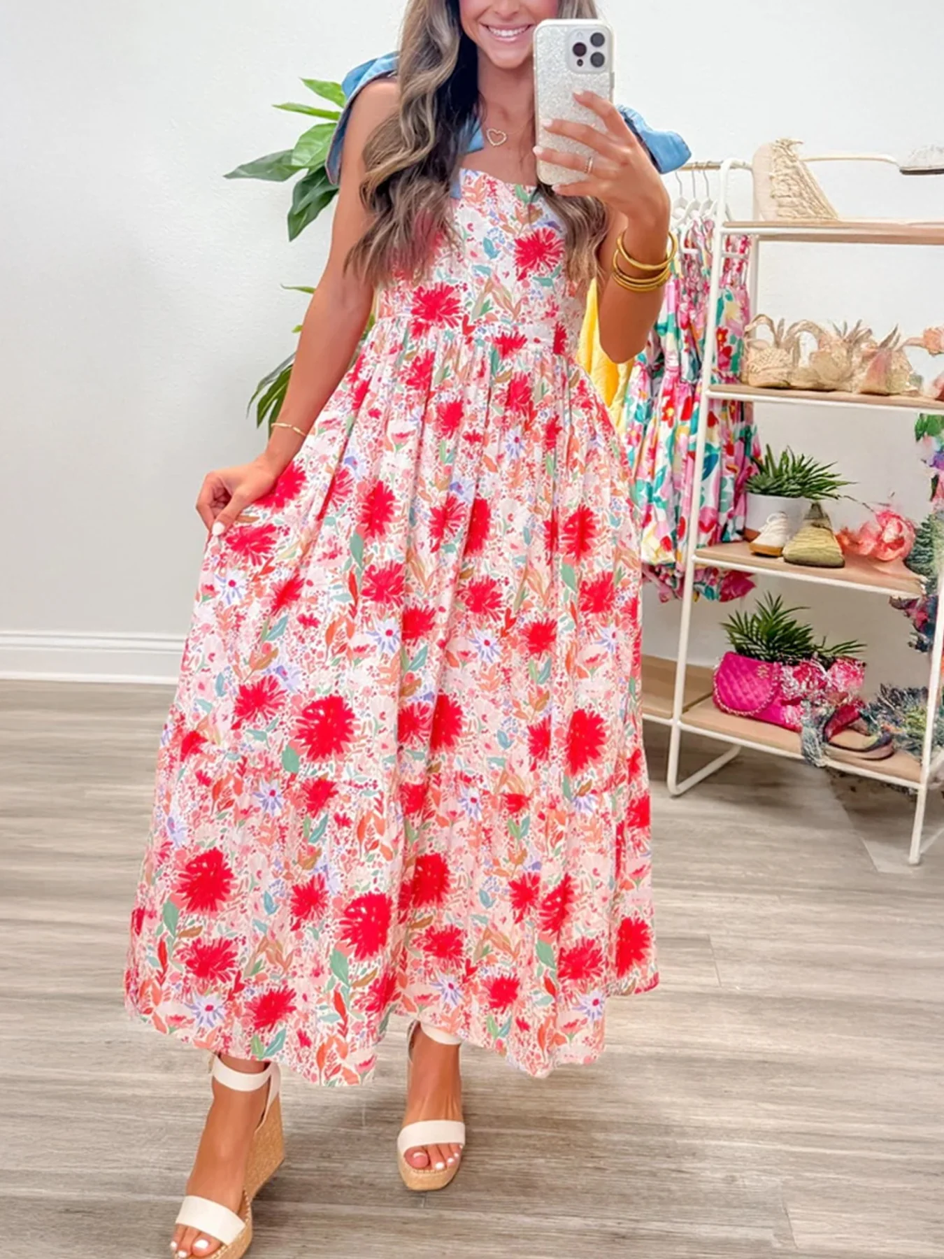 Floral Print Tie-Shoulder Midi Dress - Image 3