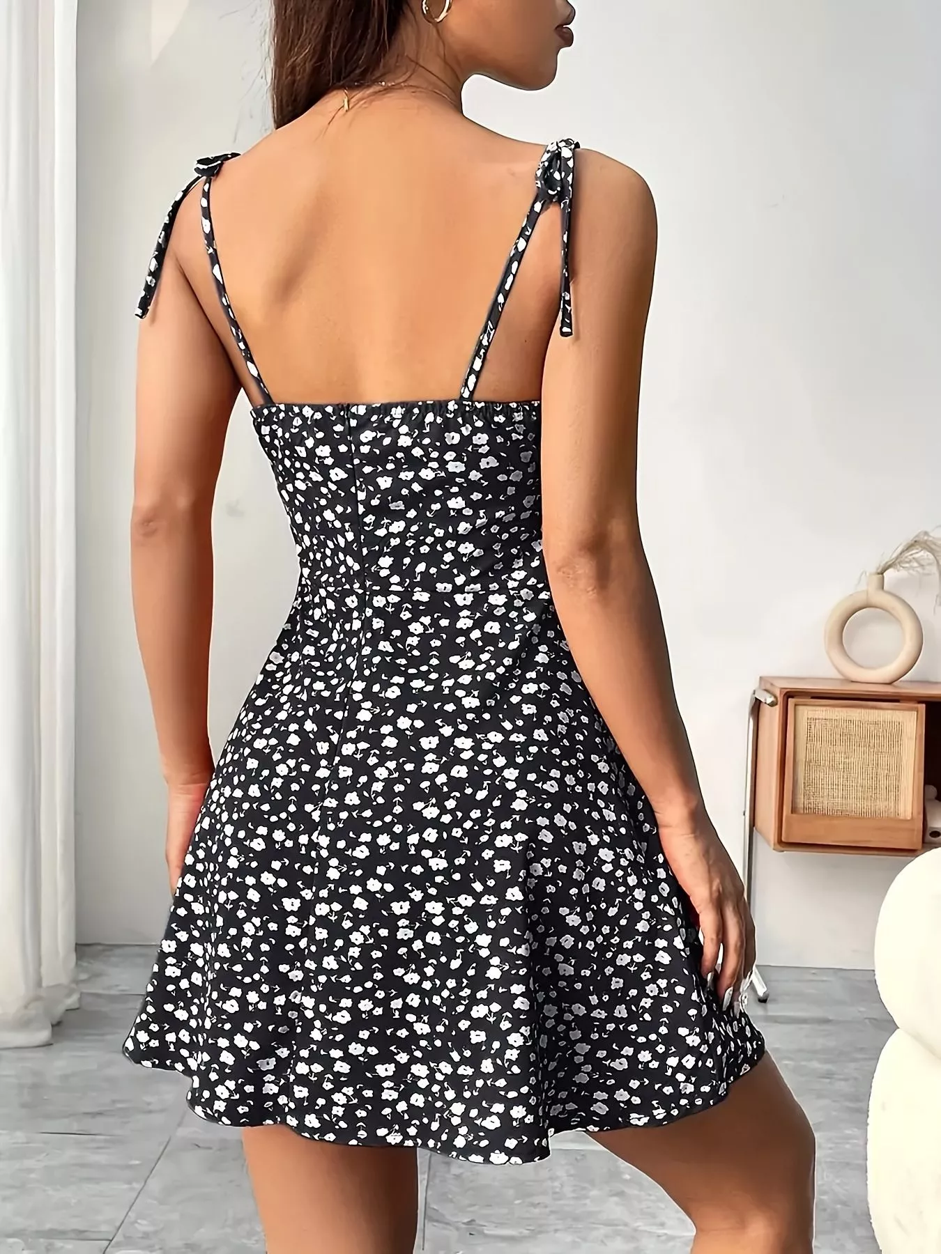 Floral Print Tie Strap Mini Dress - Image 3