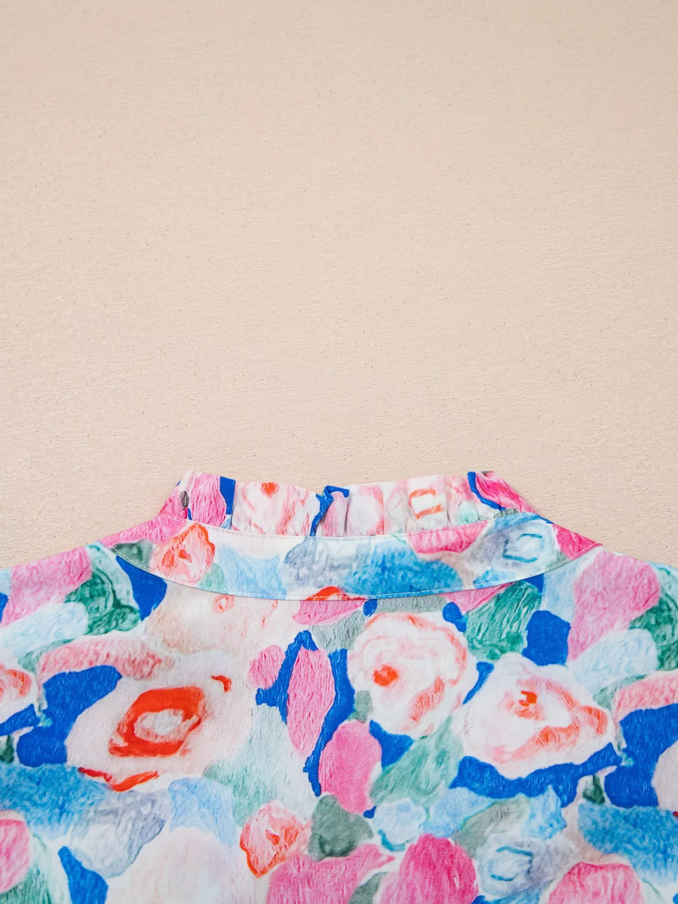 Floral Print Tie V Neck Contrast Detail Ruffle Short Sleeve Blouse - Image 7