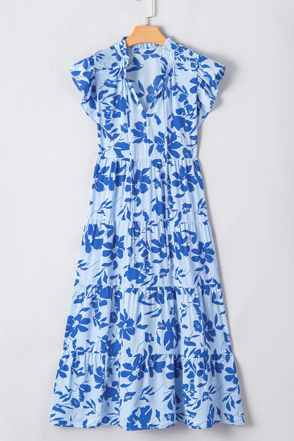 Floral Print Tiered Frilled Trim Flutter Sleeve Dress - Image 7
