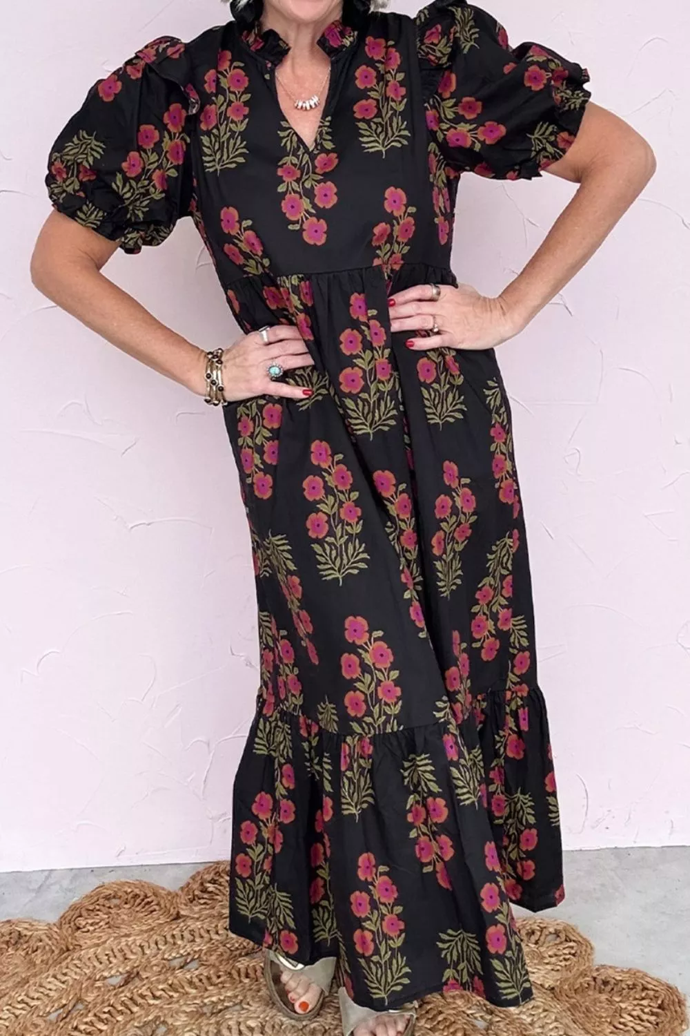 Floral Print Tiered Maxi Dress - Image 3