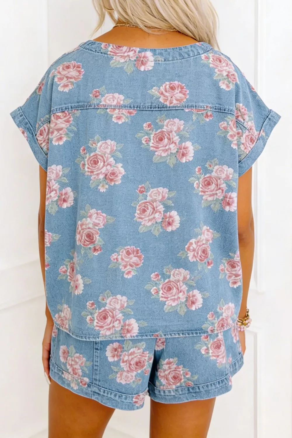 Floral Print Top and Shorts Denim Set - Image 2