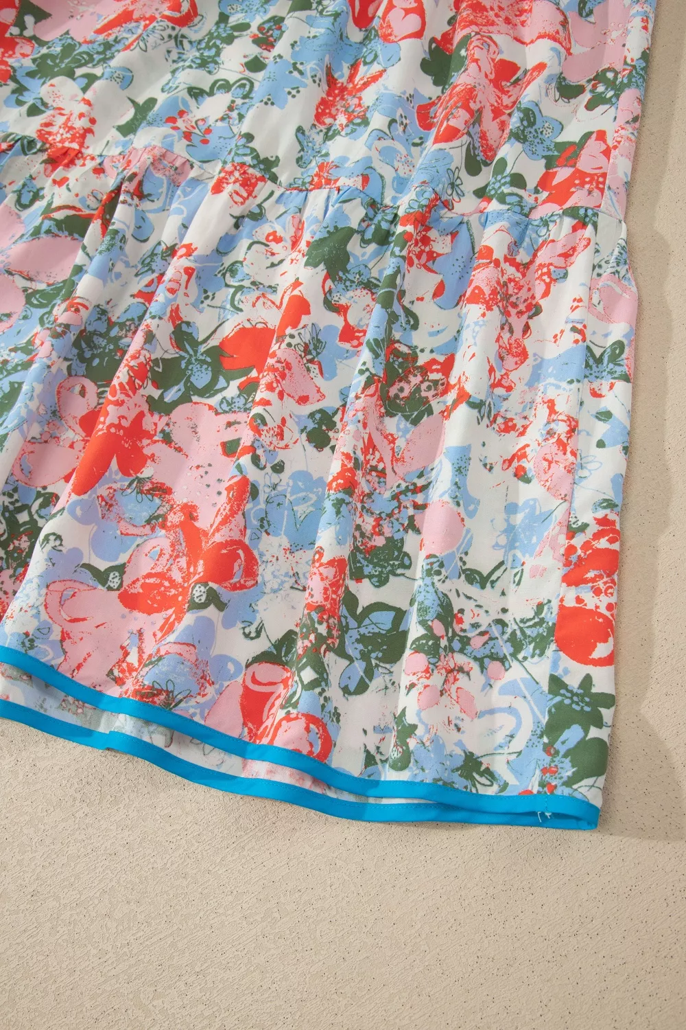 Floral Print V Neck Contrast Trim Flutter Sleeve Long Dress - Image 10