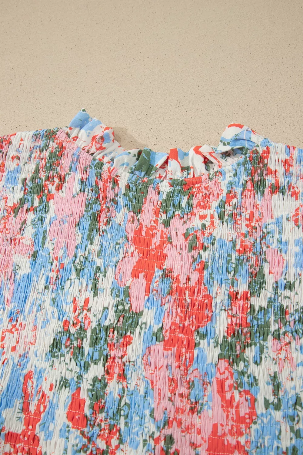 Floral Print V Neck Contrast Trim Flutter Sleeve Long Dress - Image 12