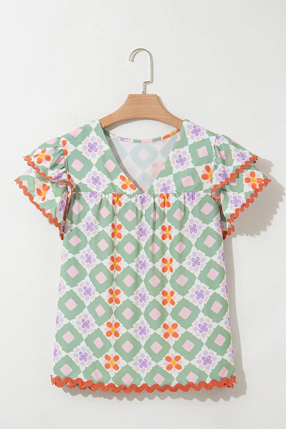 Floral Print V-neck Flutter Sleeve Blouse - Image 5