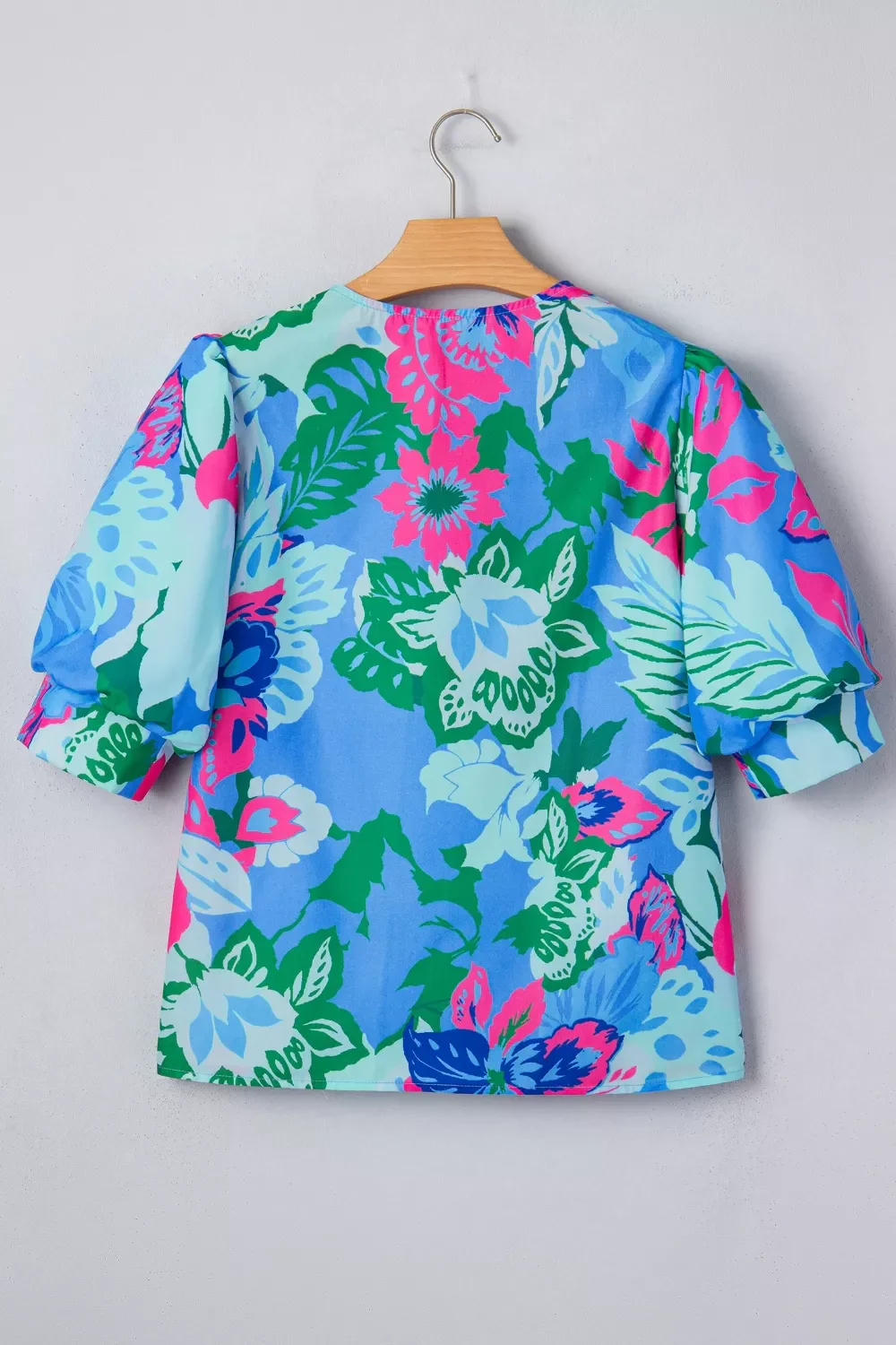 Floral Print V Neck Half Sleeve Blouse - Image 7